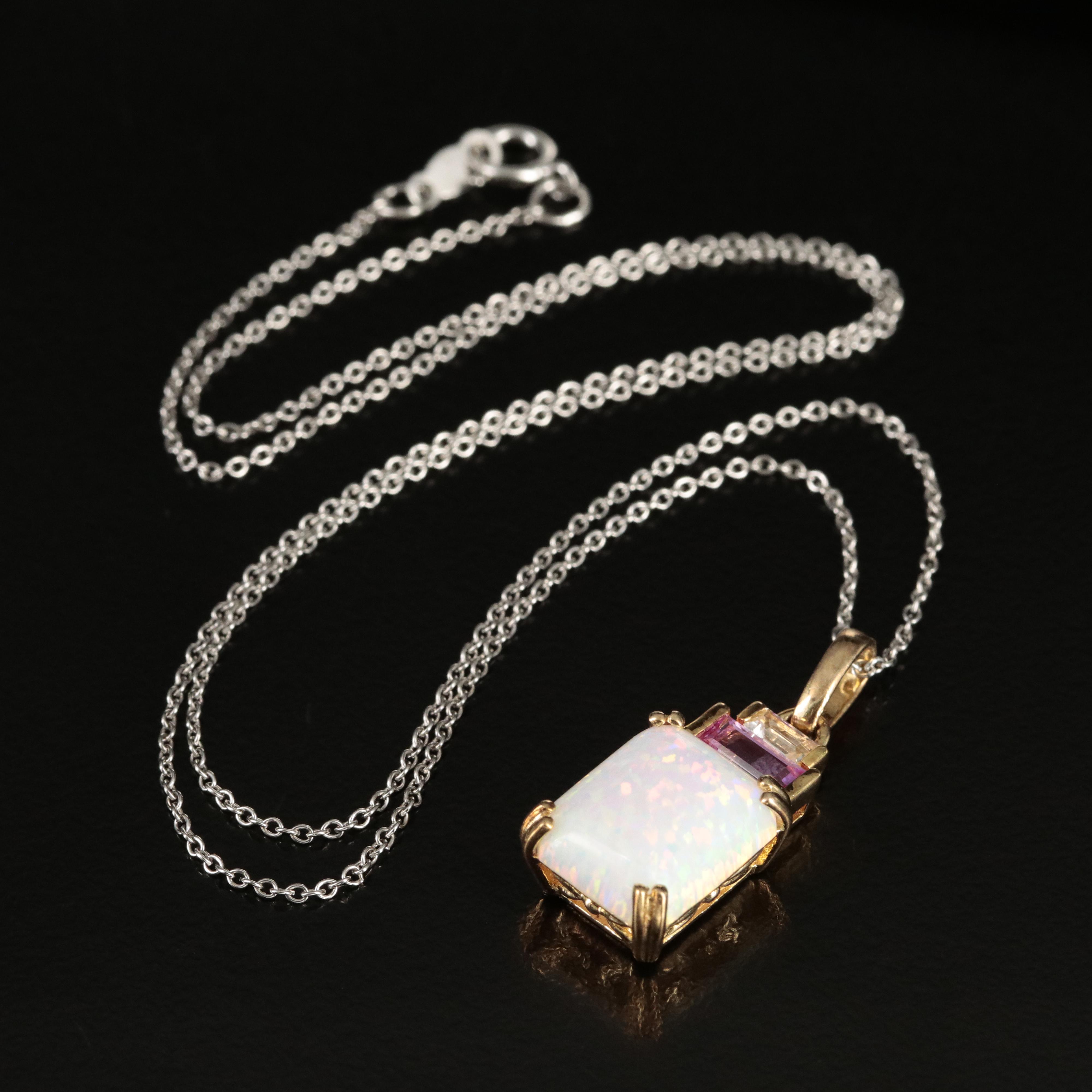 Sterling Opal, Sapphire and Topaz Pendant Necklace