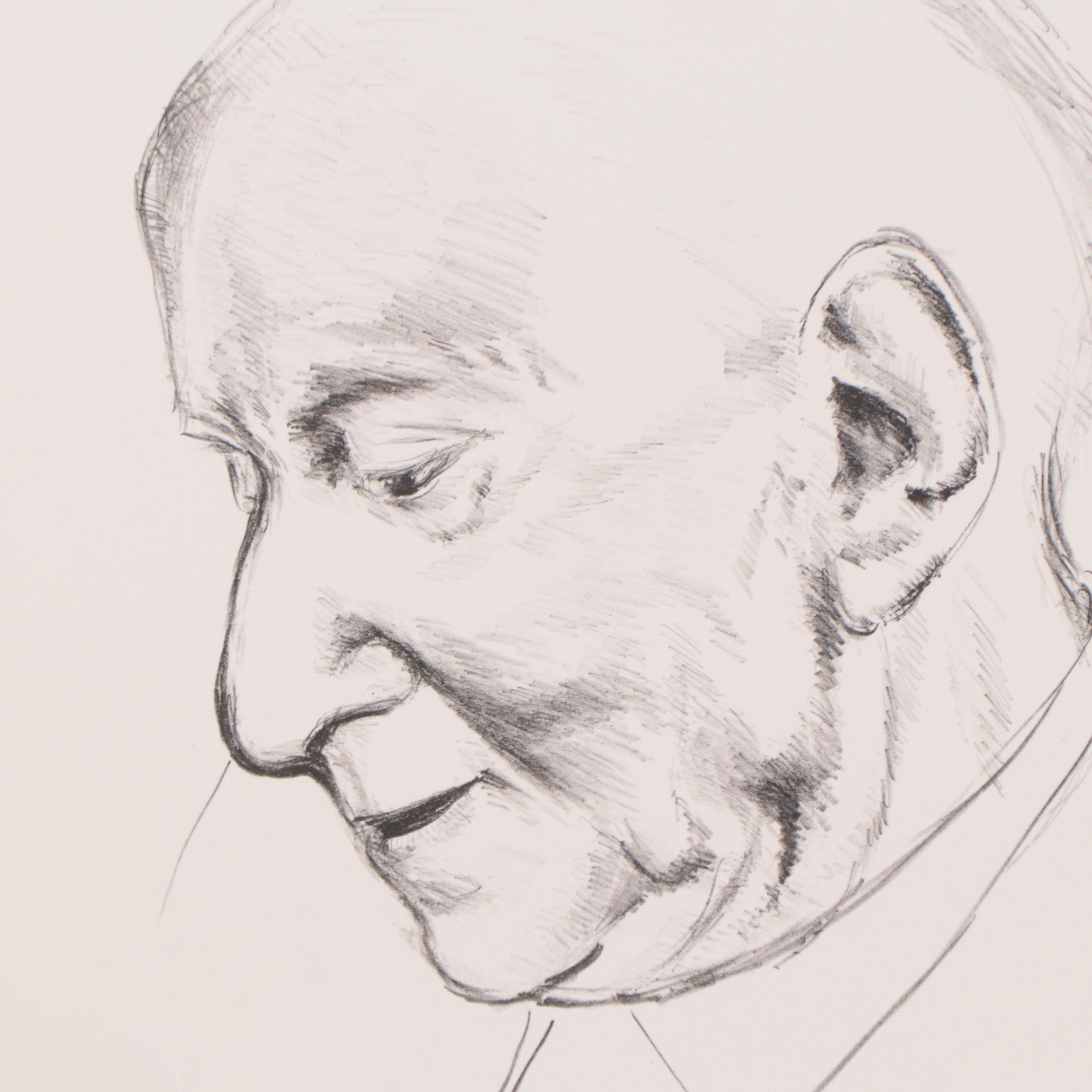 Sidney Chafetz Portrait Lithograph "Isaac Bashevis Singer," 1981