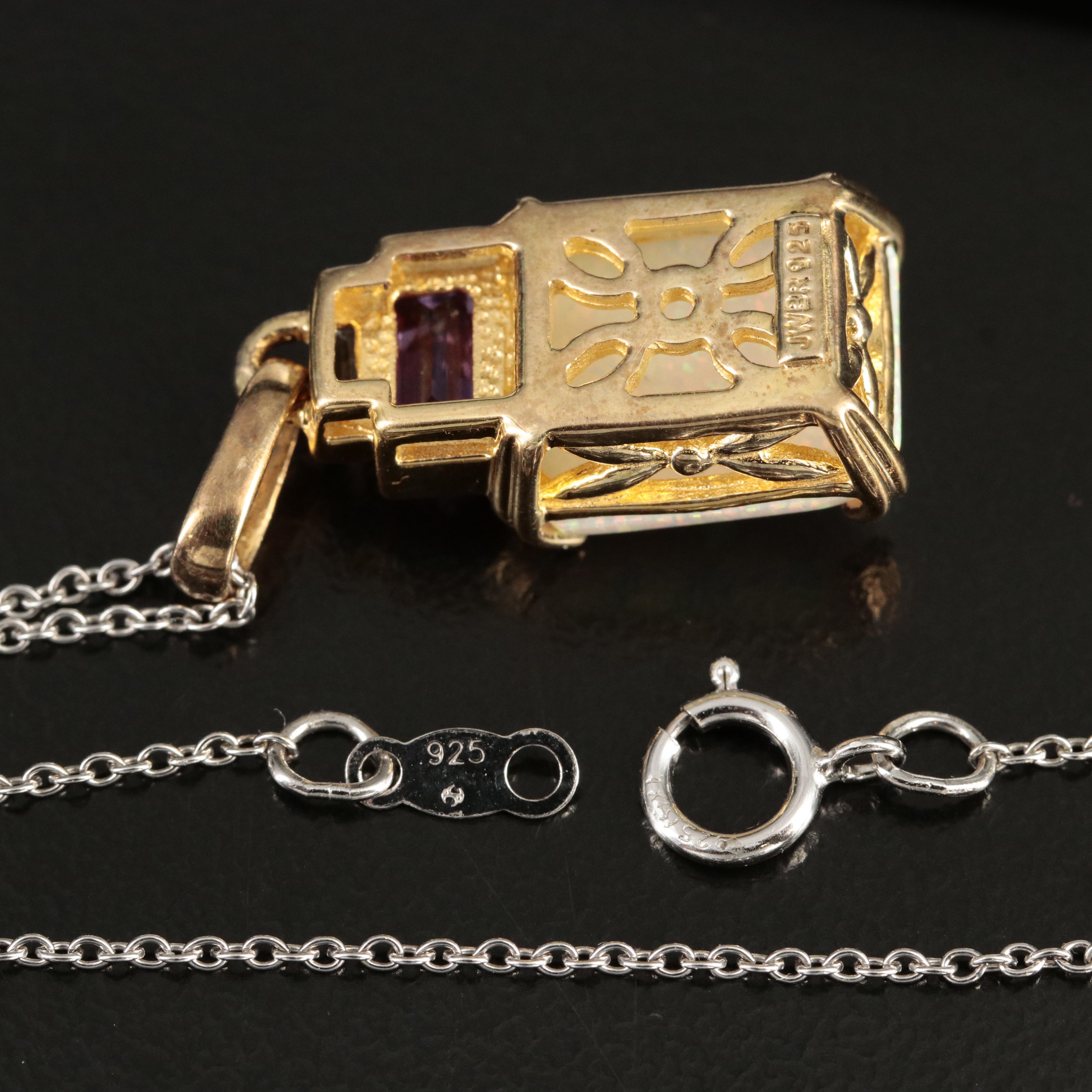 Sterling Opal, Sapphire and Topaz Pendant Necklace