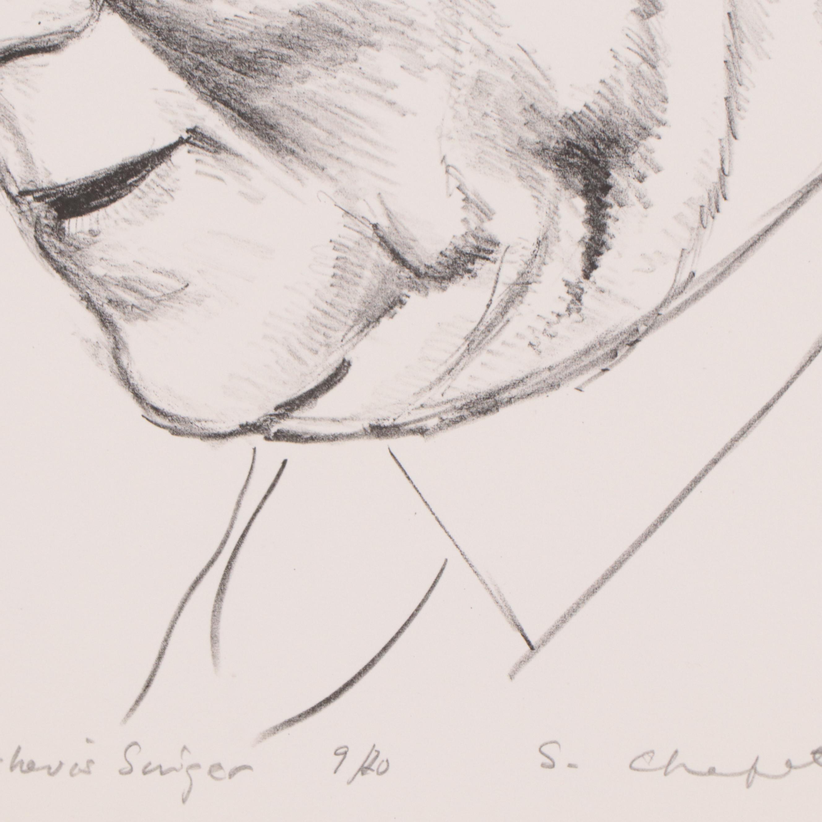 Sidney Chafetz Portrait Lithograph "Isaac Bashevis Singer," 1981