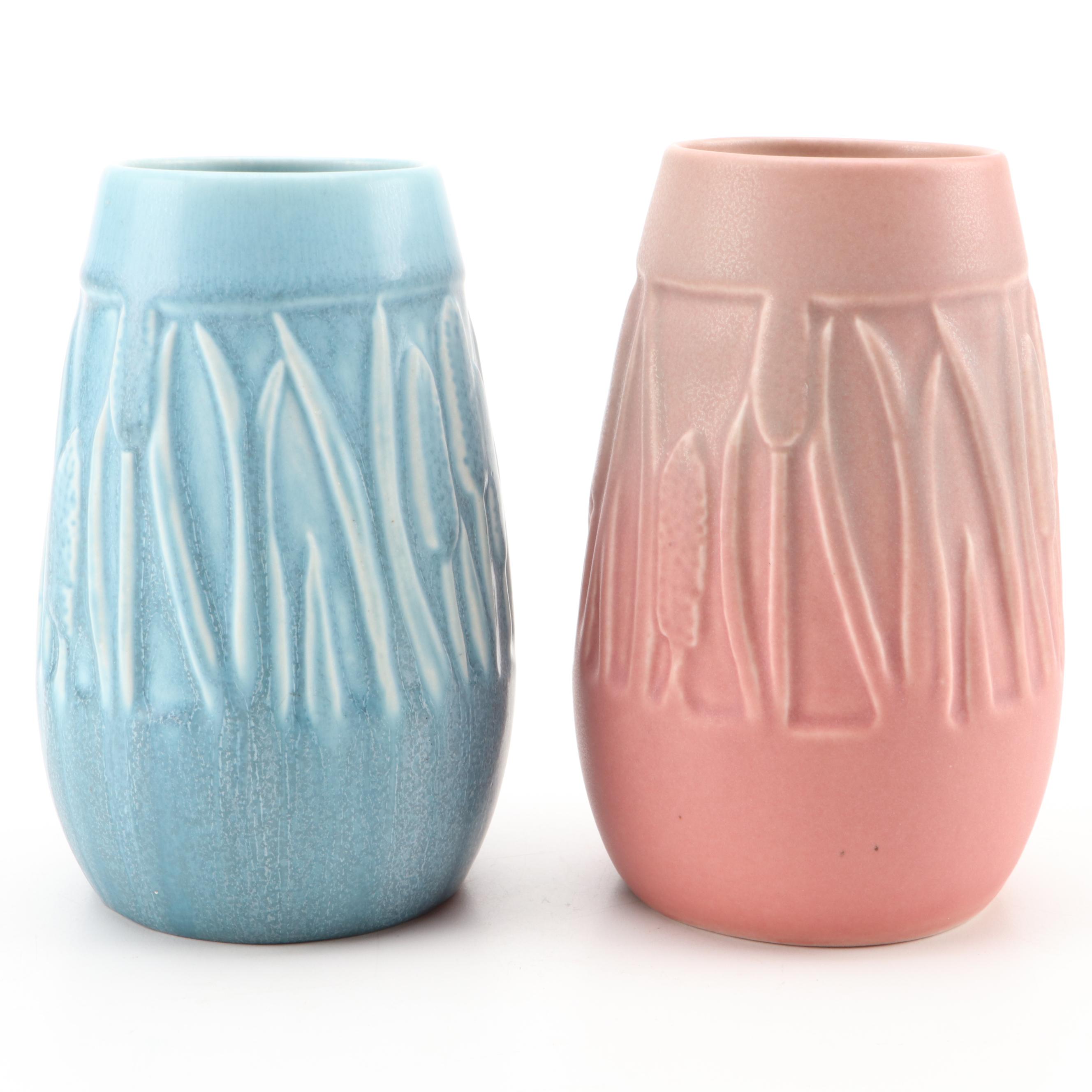 Rookwood Pottery "Cattail" Ceramic Vases, Early to Mid-20th Century