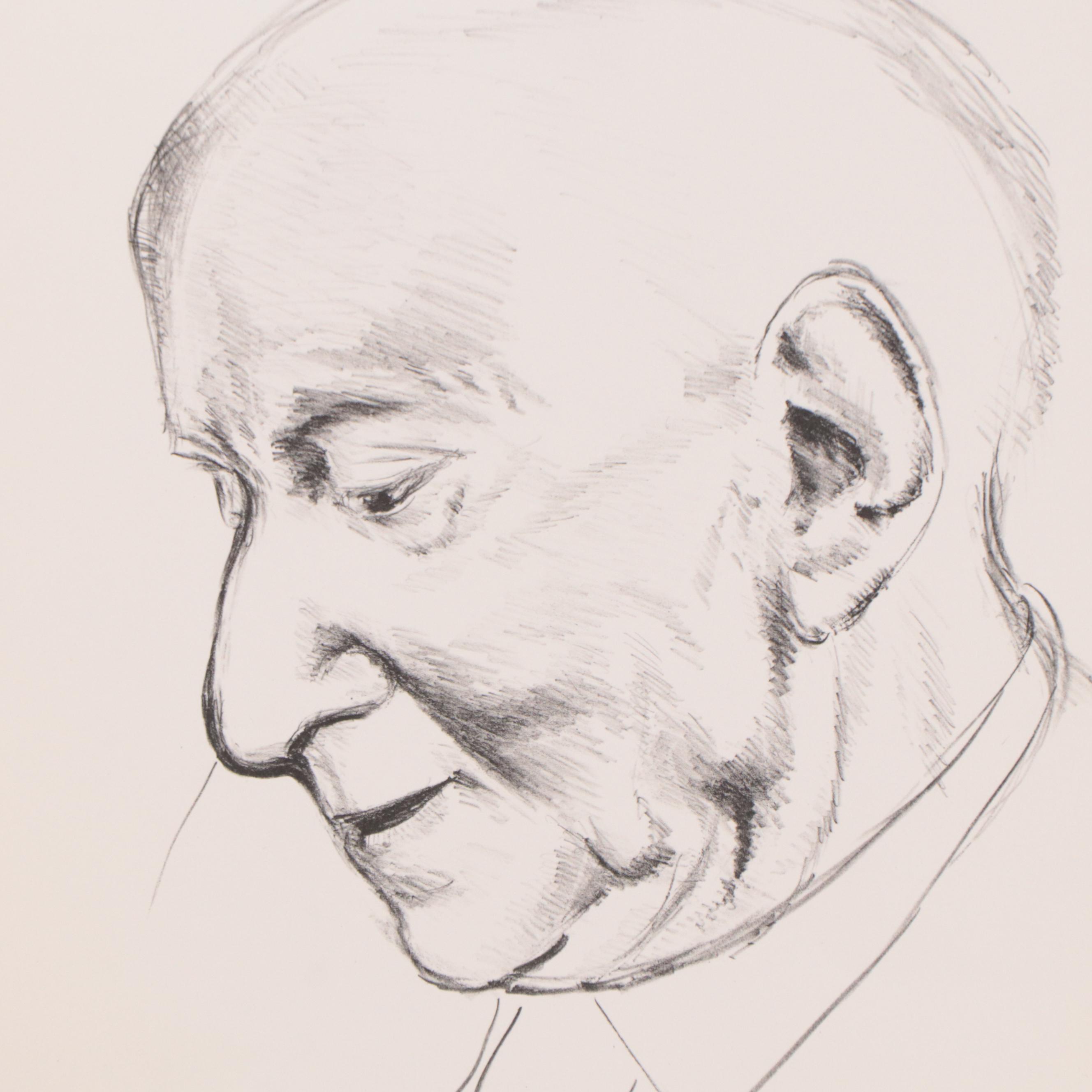 Sidney Chafetz Portrait Lithograph "Isaac Bashevis Singer," 1981