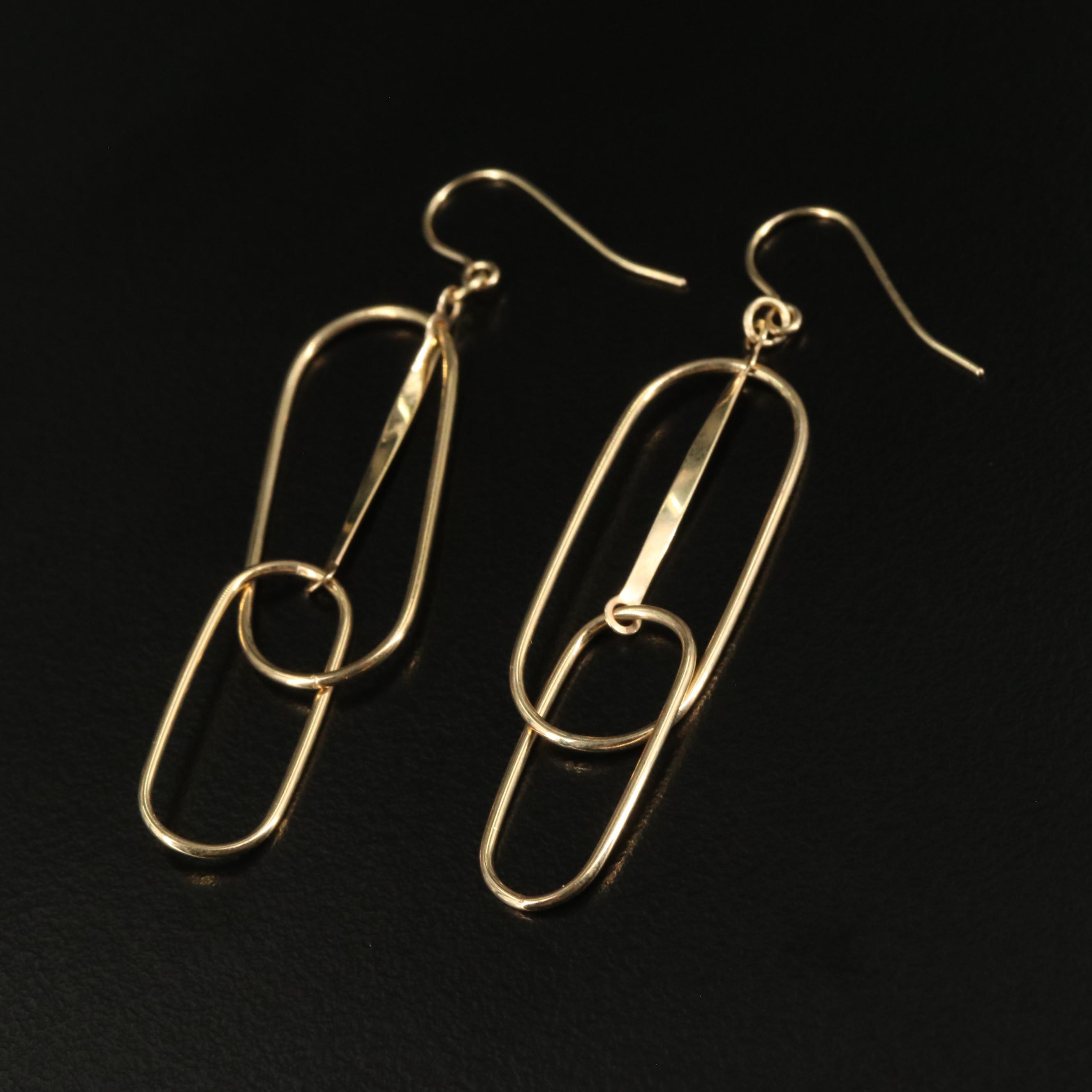 14K Double Oval Dangle Hoop Earrings