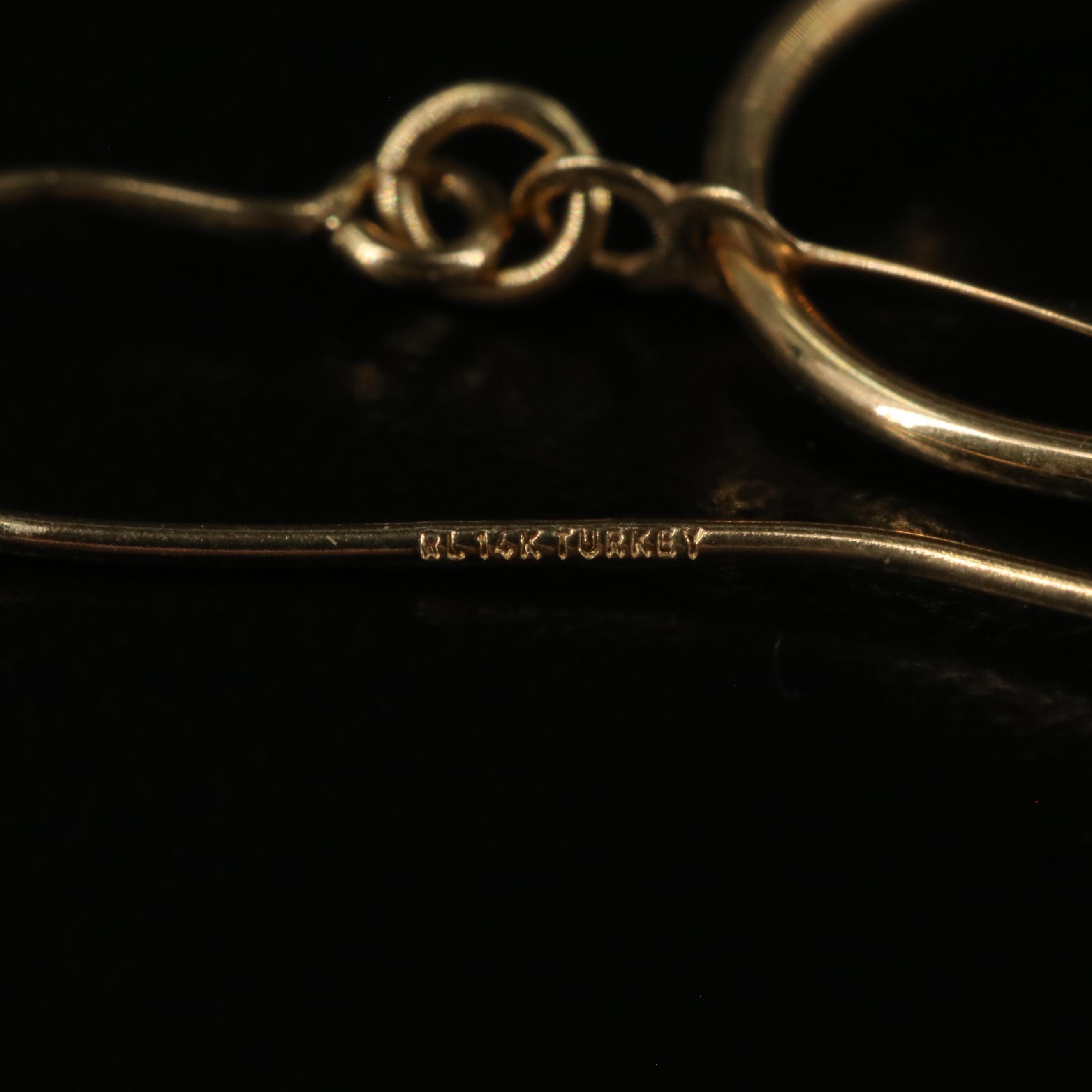 14K Double Oval Dangle Hoop Earrings