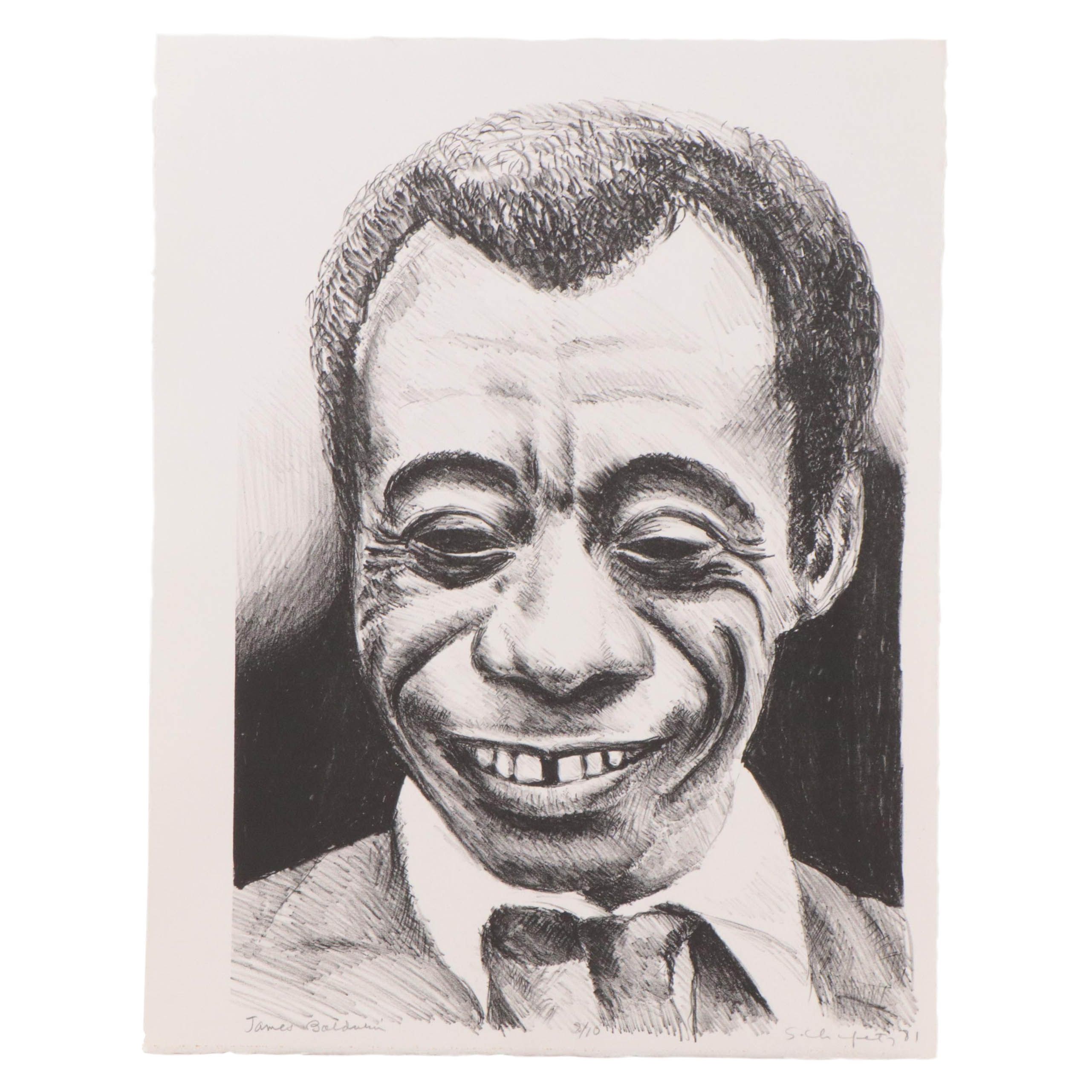 Sidney Chafetz Portrait Lithograph of James Baldwin, 1981