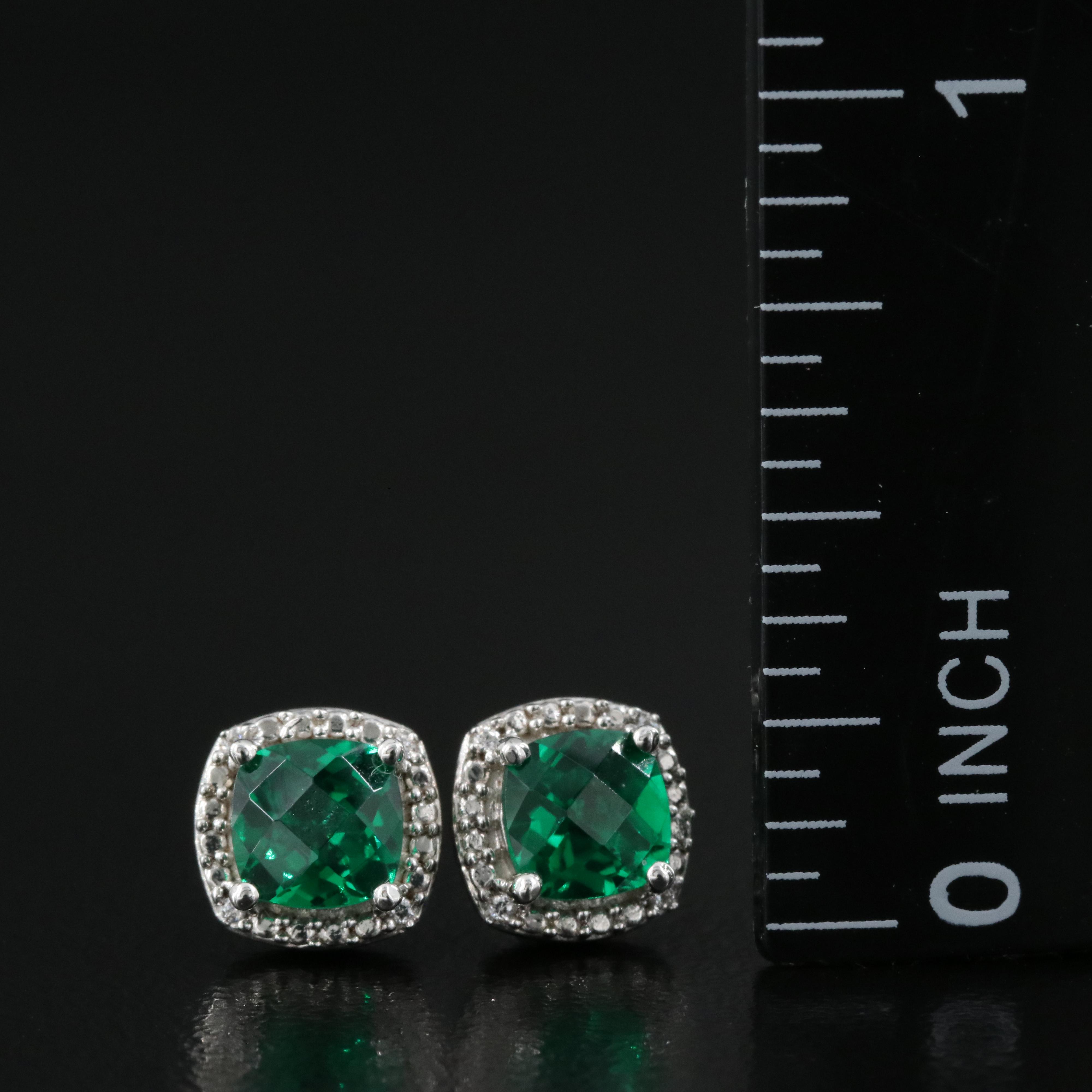 Sterling Glass and Cubic Zirconia Stud Earrings