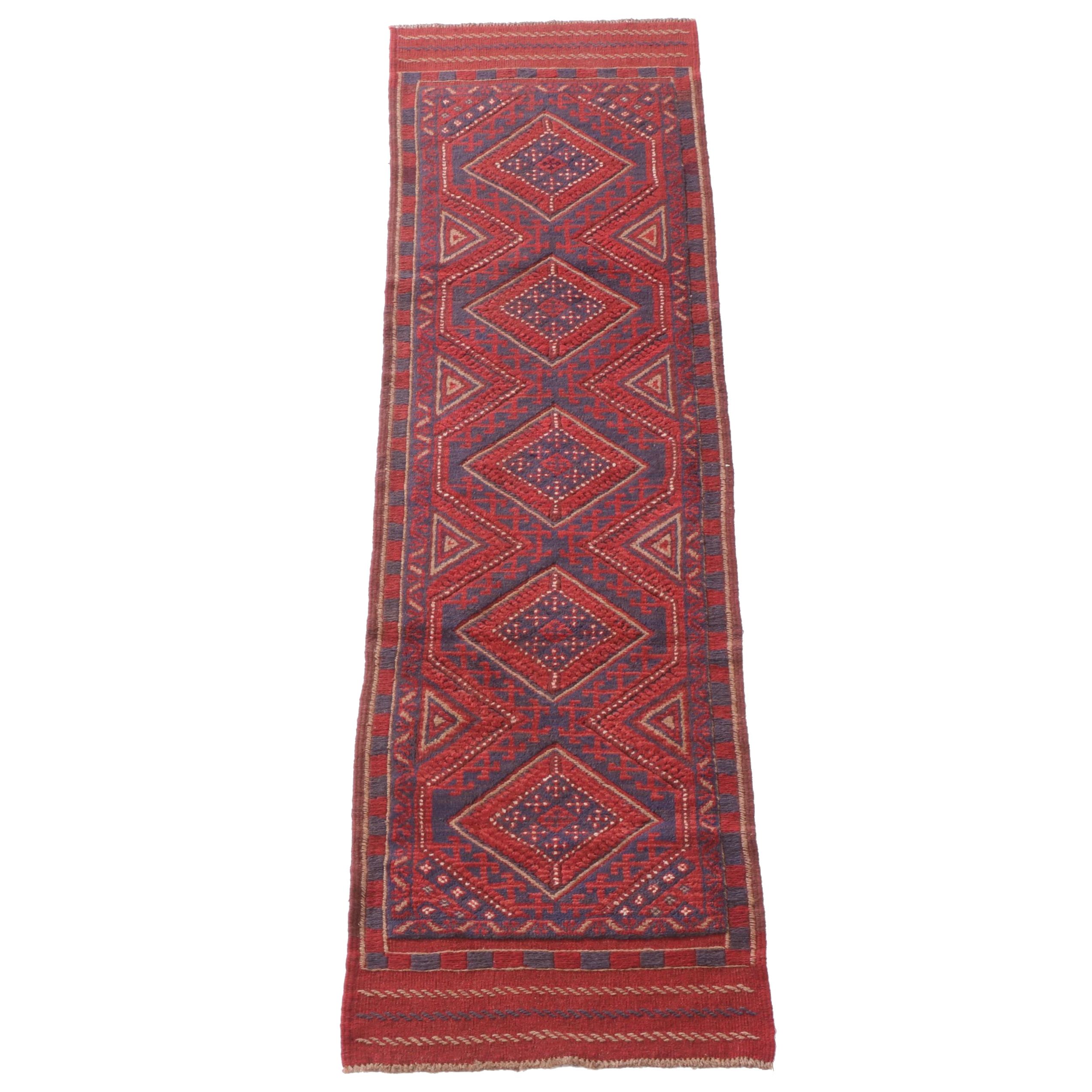 2' x 8'3 Hand-Knotted Afghan Mixed Technique Carpet Runner