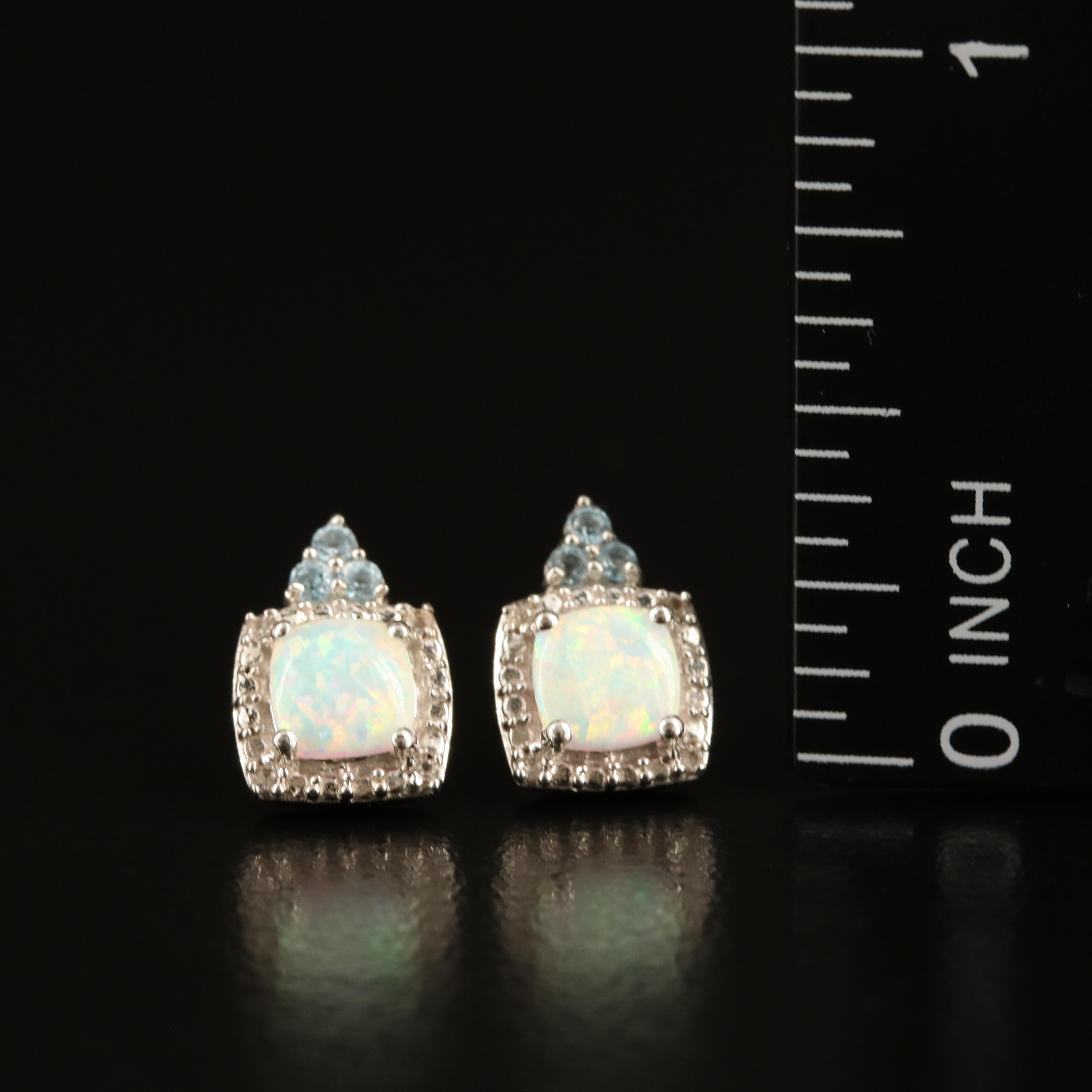 Sterling Opal, Topaz and Sapphire Earrings