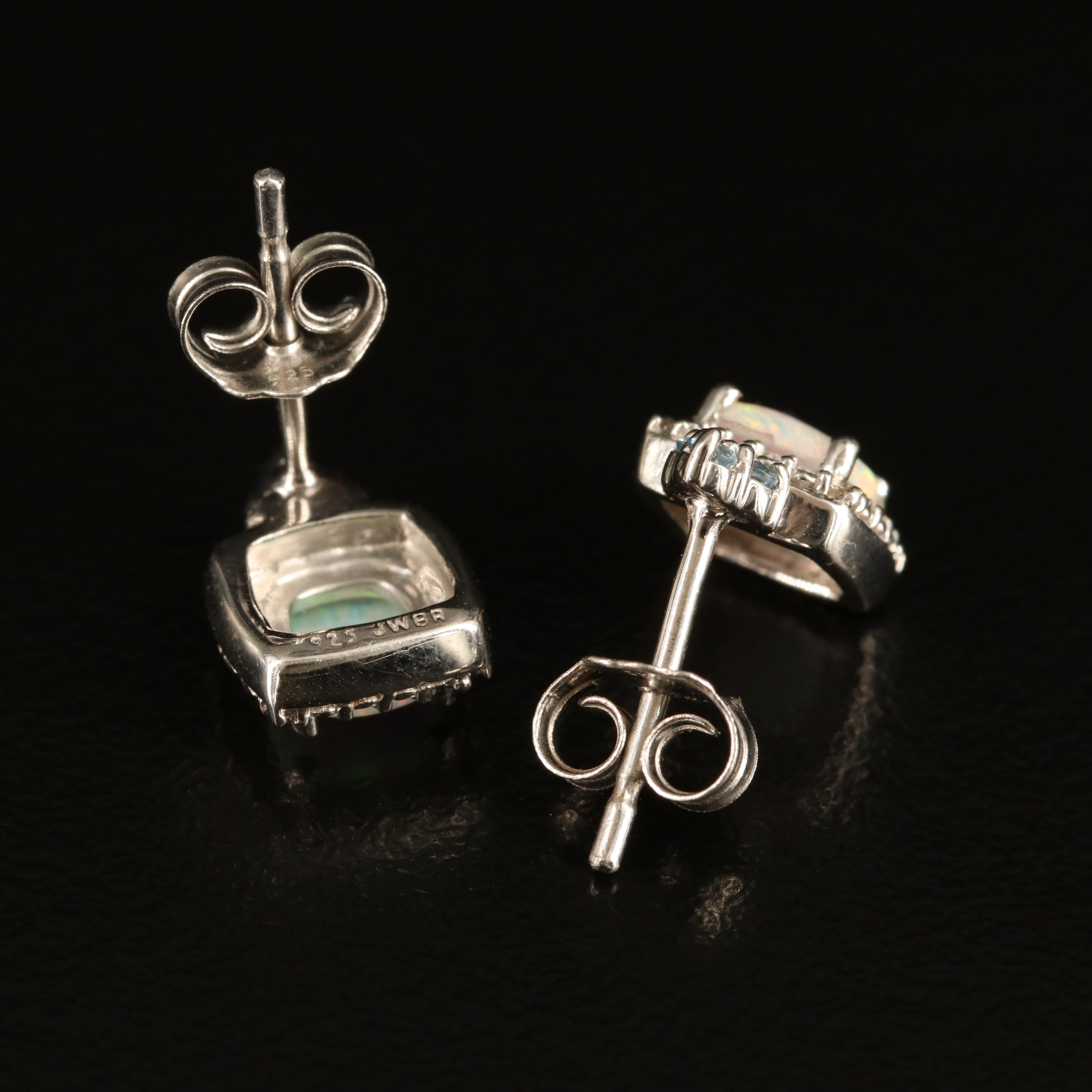 Sterling Opal, Topaz and Sapphire Earrings