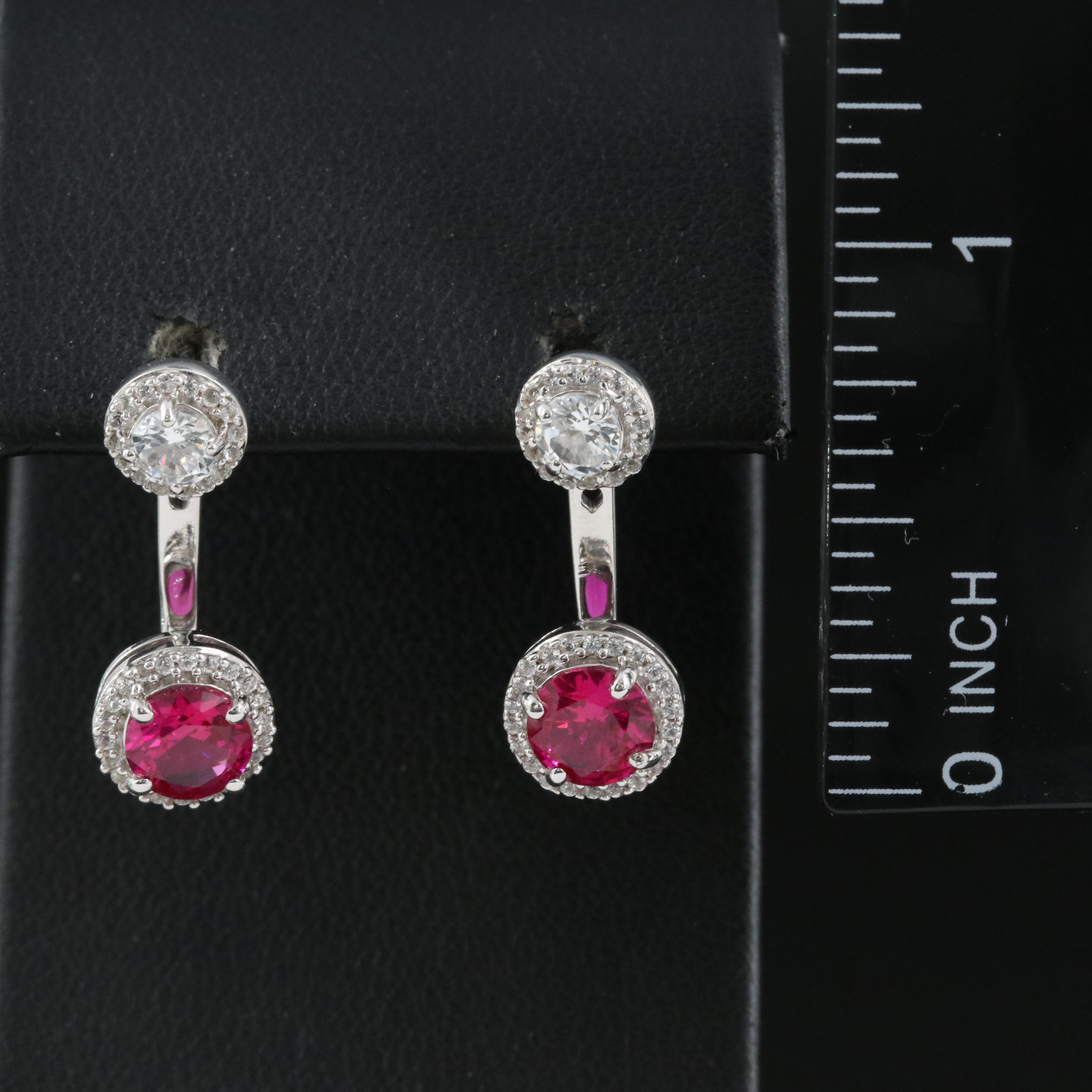Sterling Sapphire Stud Earrings with Sterling Ruby Removable Enhancers