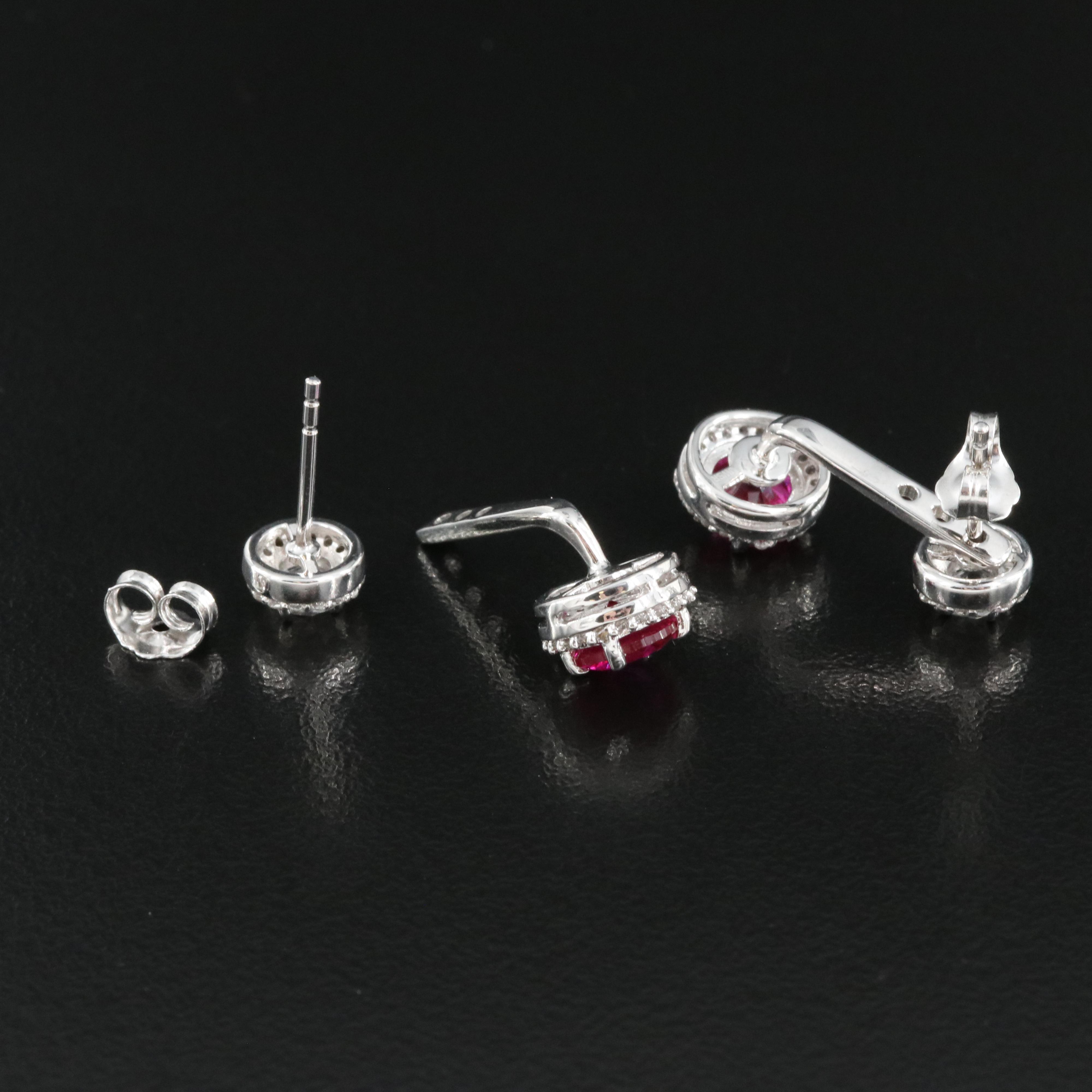 Sterling Sapphire Stud Earrings with Sterling Ruby Removable Enhancers