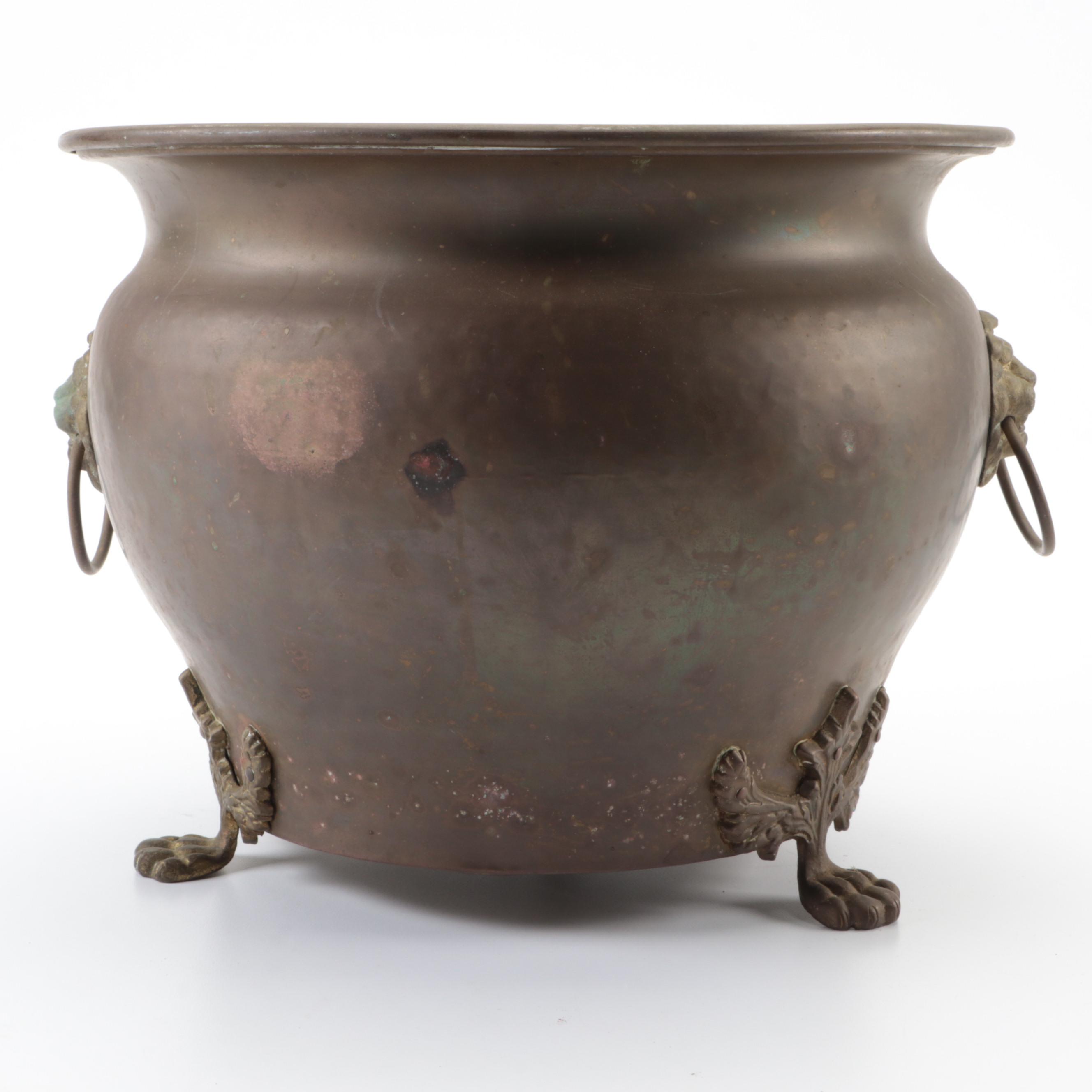 English Brass Lions Paw Planter Pot with Other Brazier Top
