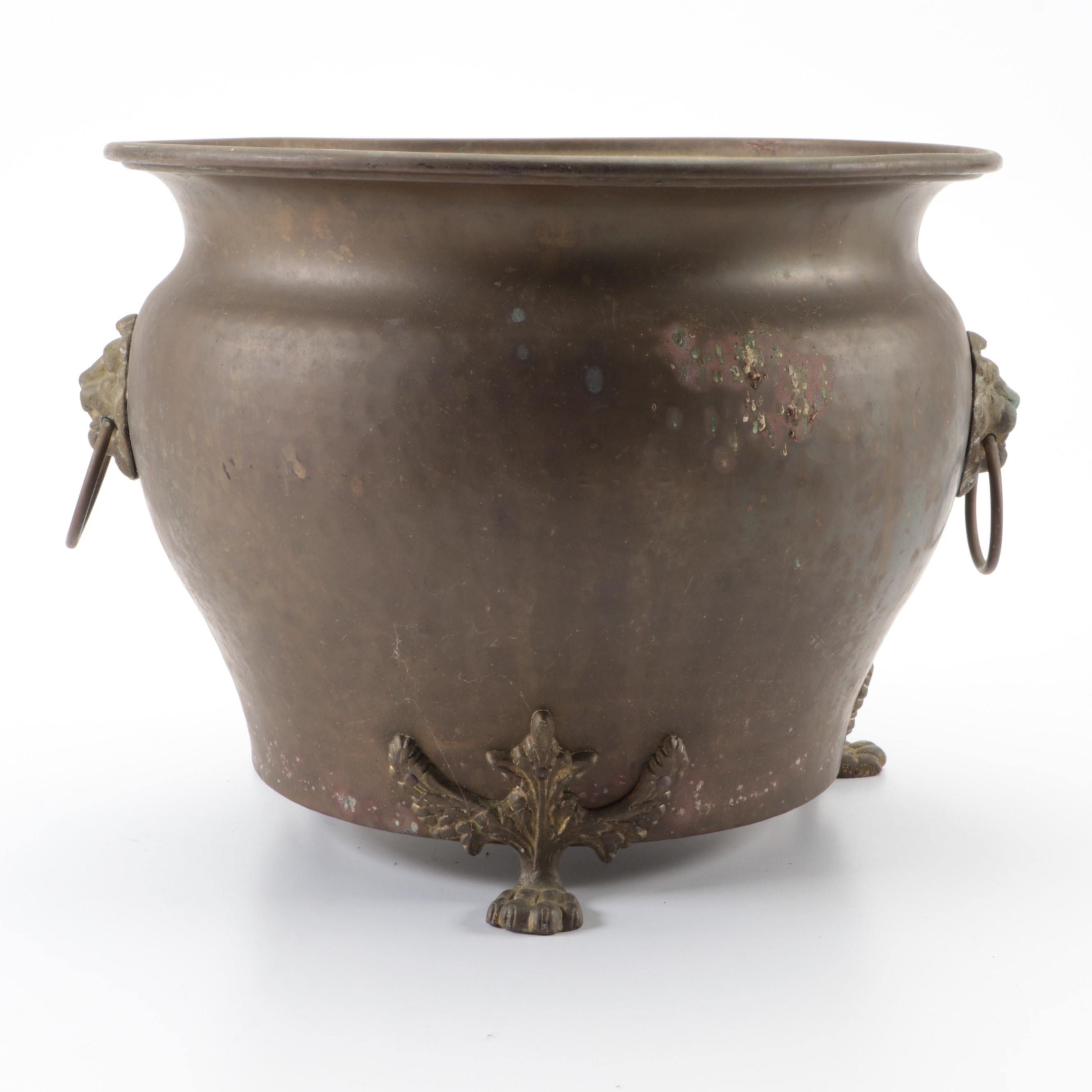 English Brass Lions Paw Planter Pot with Other Brazier Top