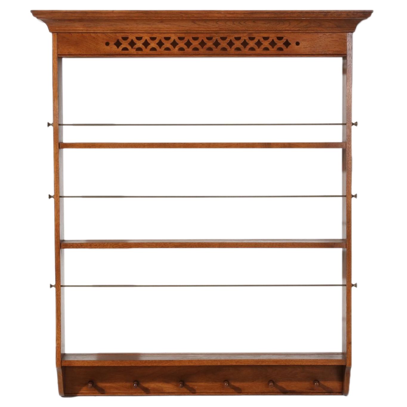 Oak and Brass Wall-Mount Plate Rack