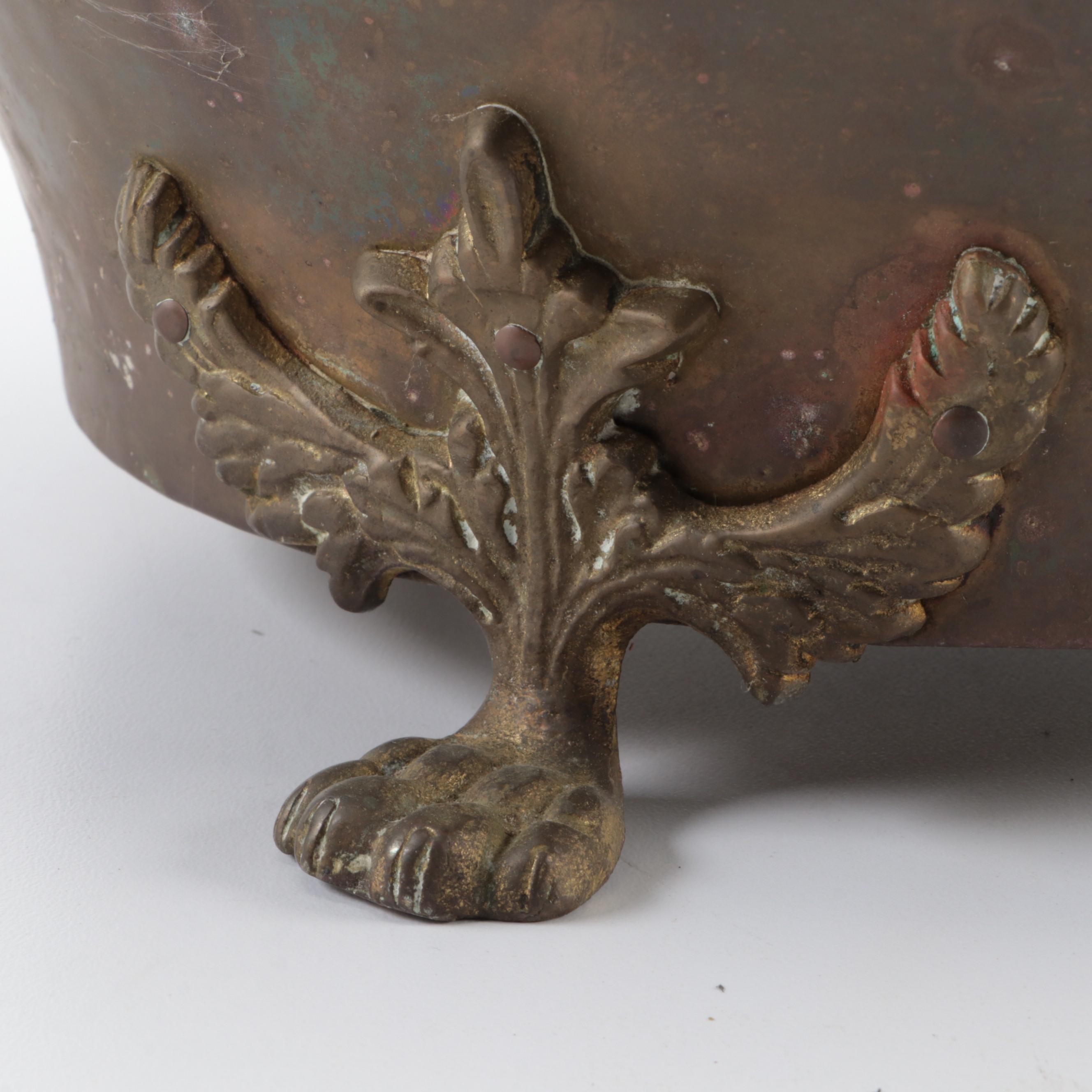 English Brass Lions Paw Planter Pot with Other Brazier Top