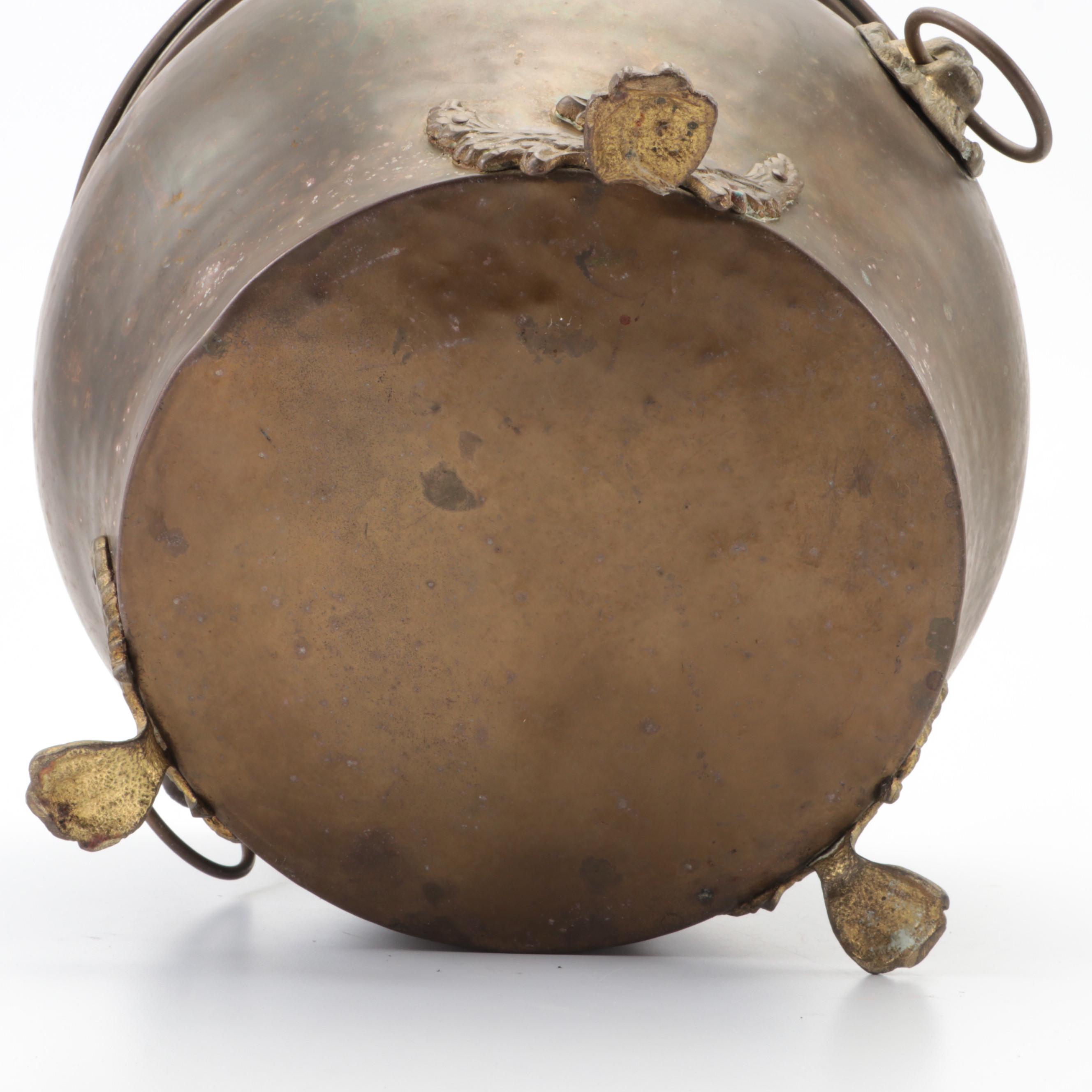 English Brass Lions Paw Planter Pot with Other Brazier Top