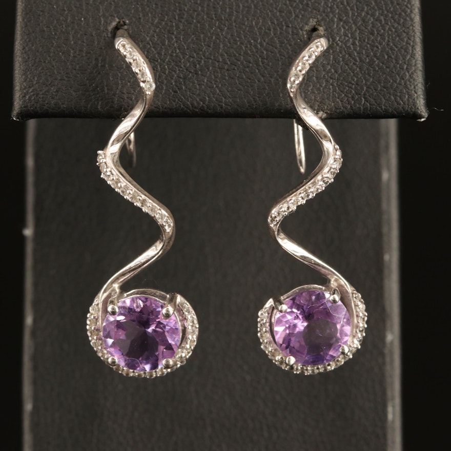 Sterling Amethyst and White Sapphire Spiral Earrings