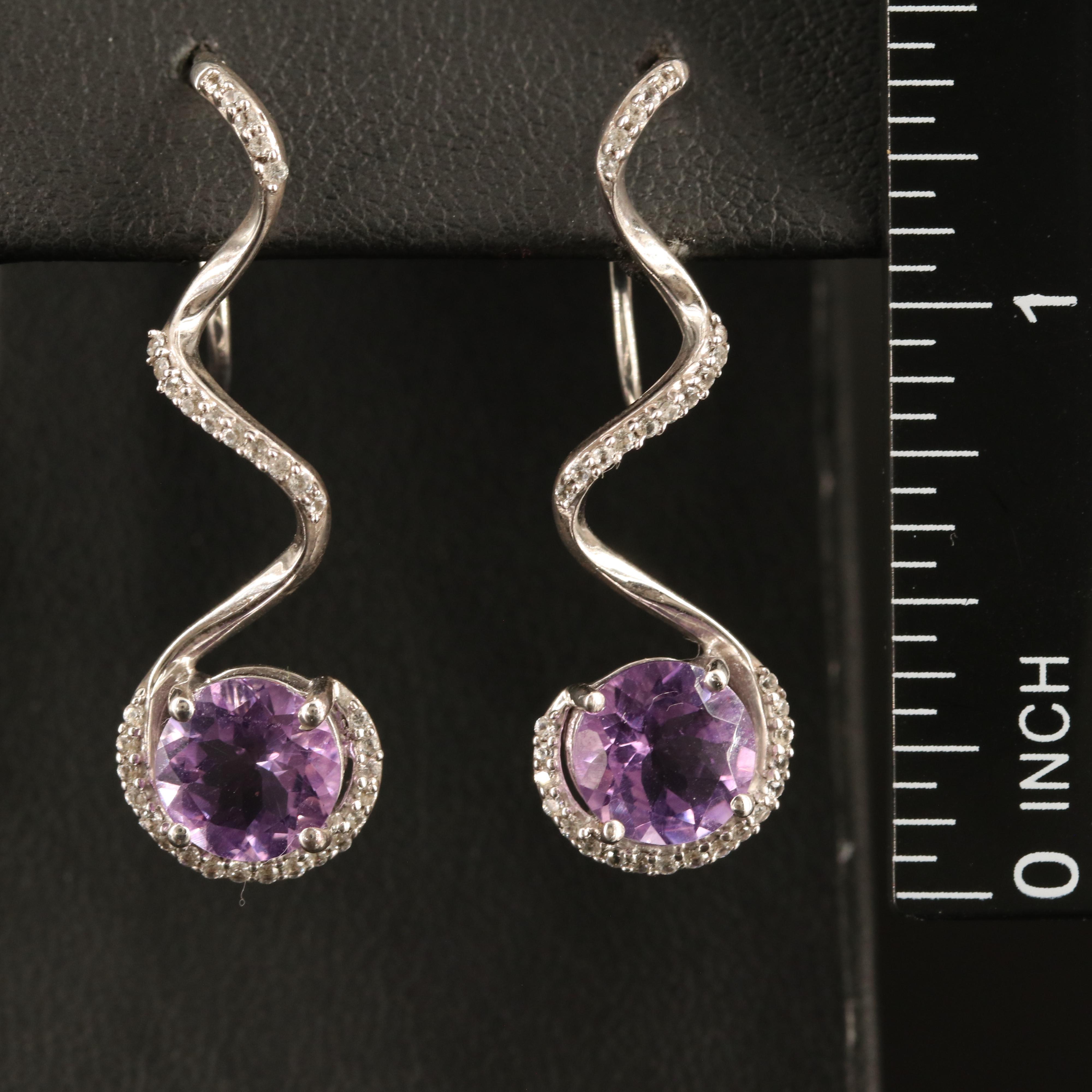Sterling Amethyst and White Sapphire Spiral Earrings
