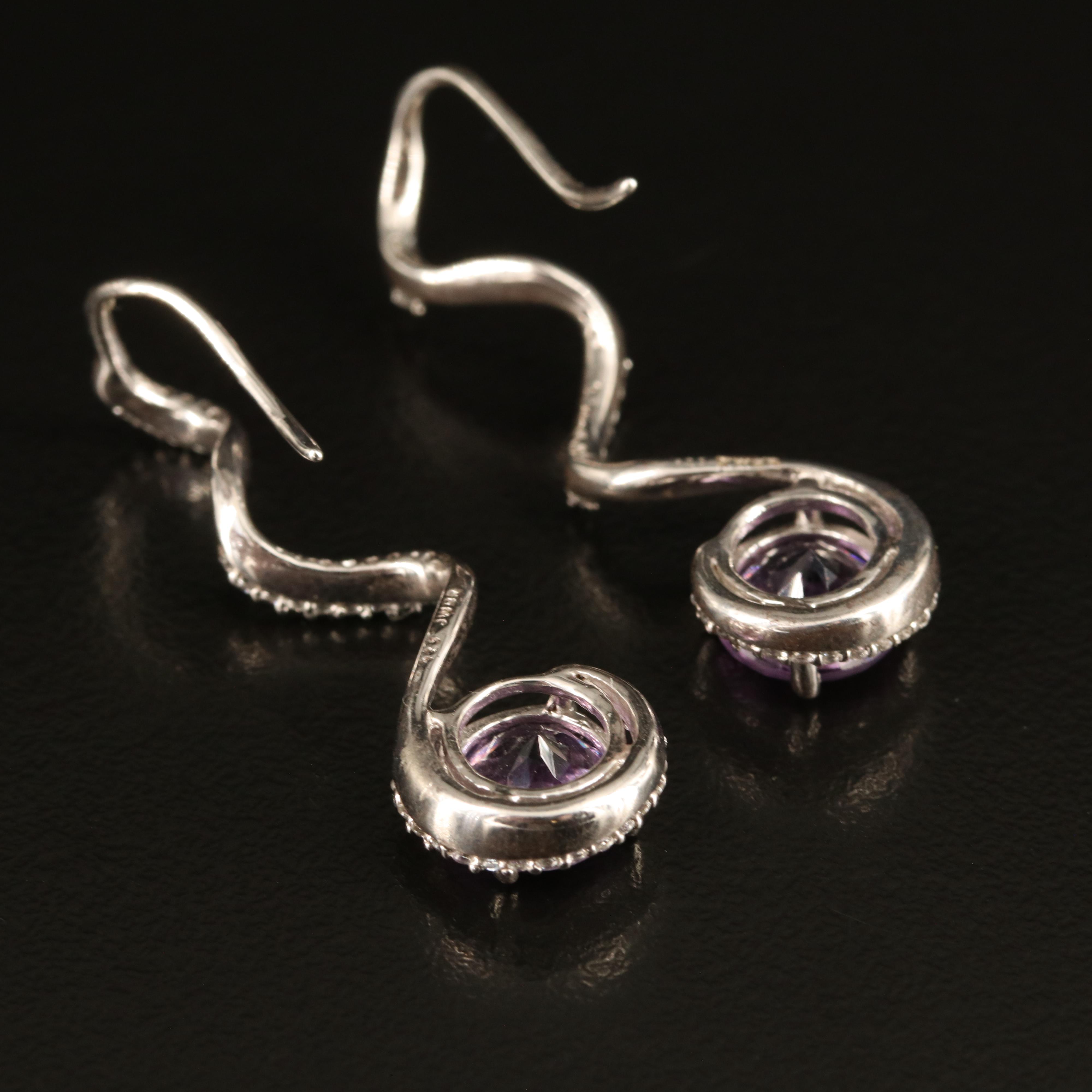 Sterling Amethyst and White Sapphire Spiral Earrings