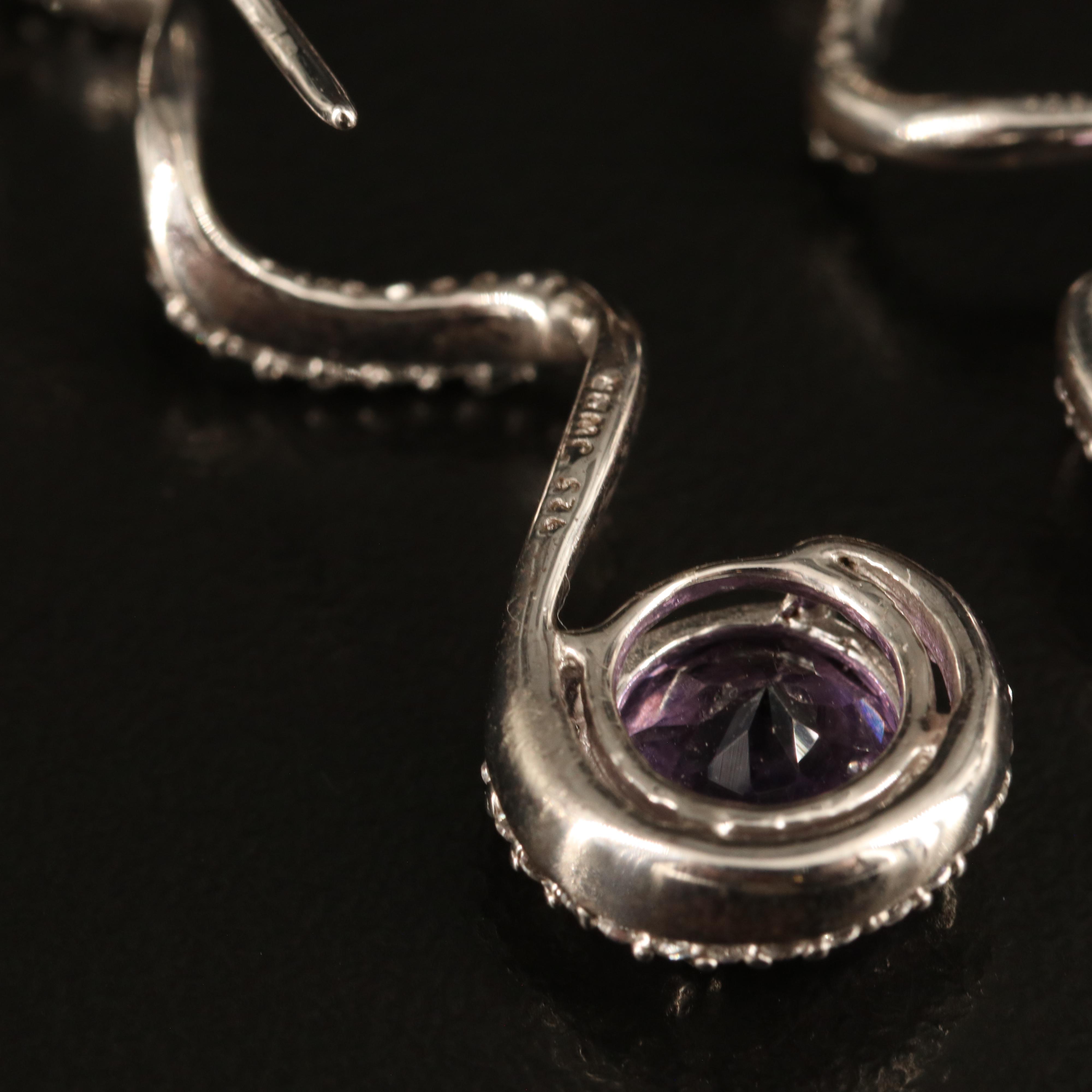 Sterling Amethyst and White Sapphire Spiral Earrings