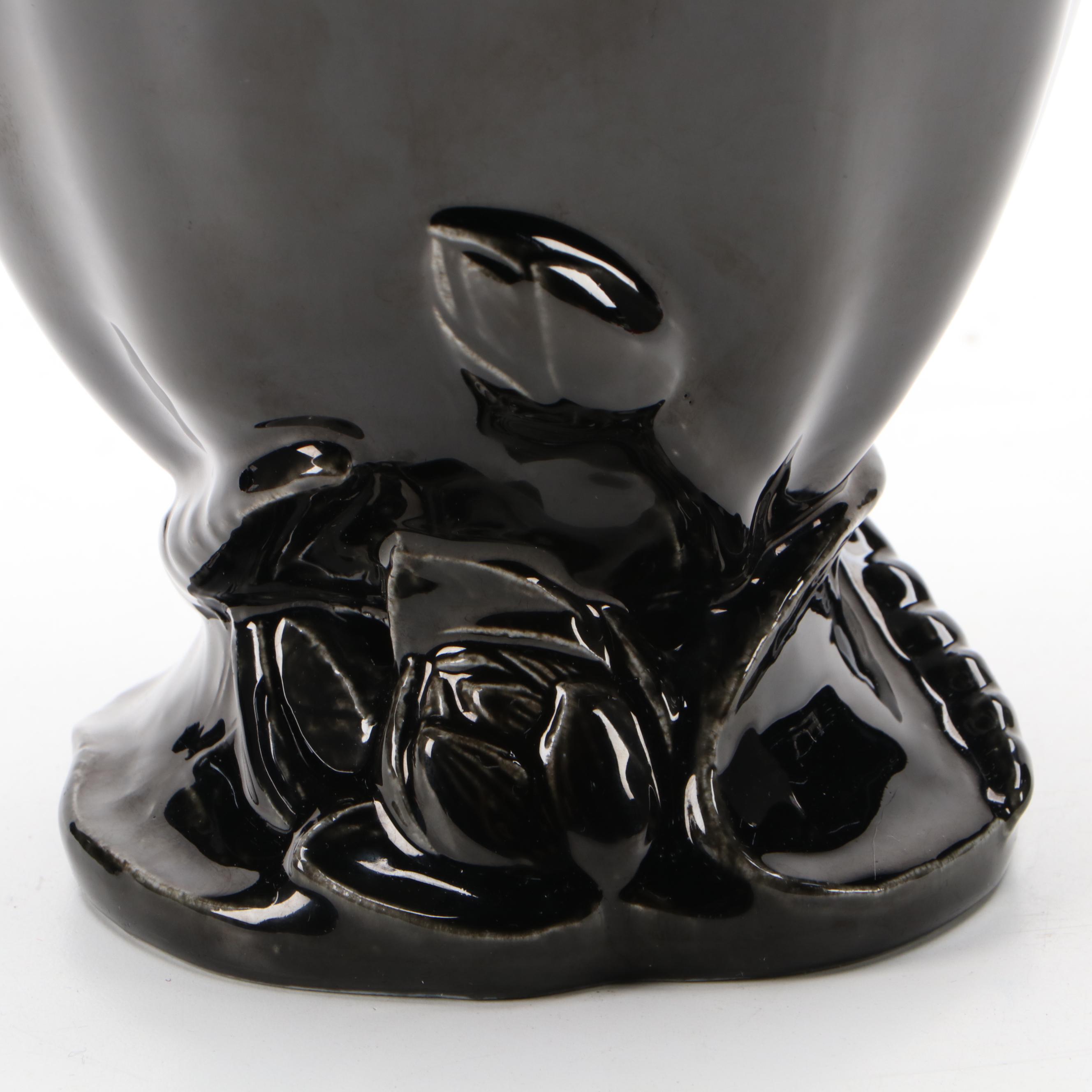 Rookwood Pottery Jet Black Production Vase with Openwork Lotus Base, 1925