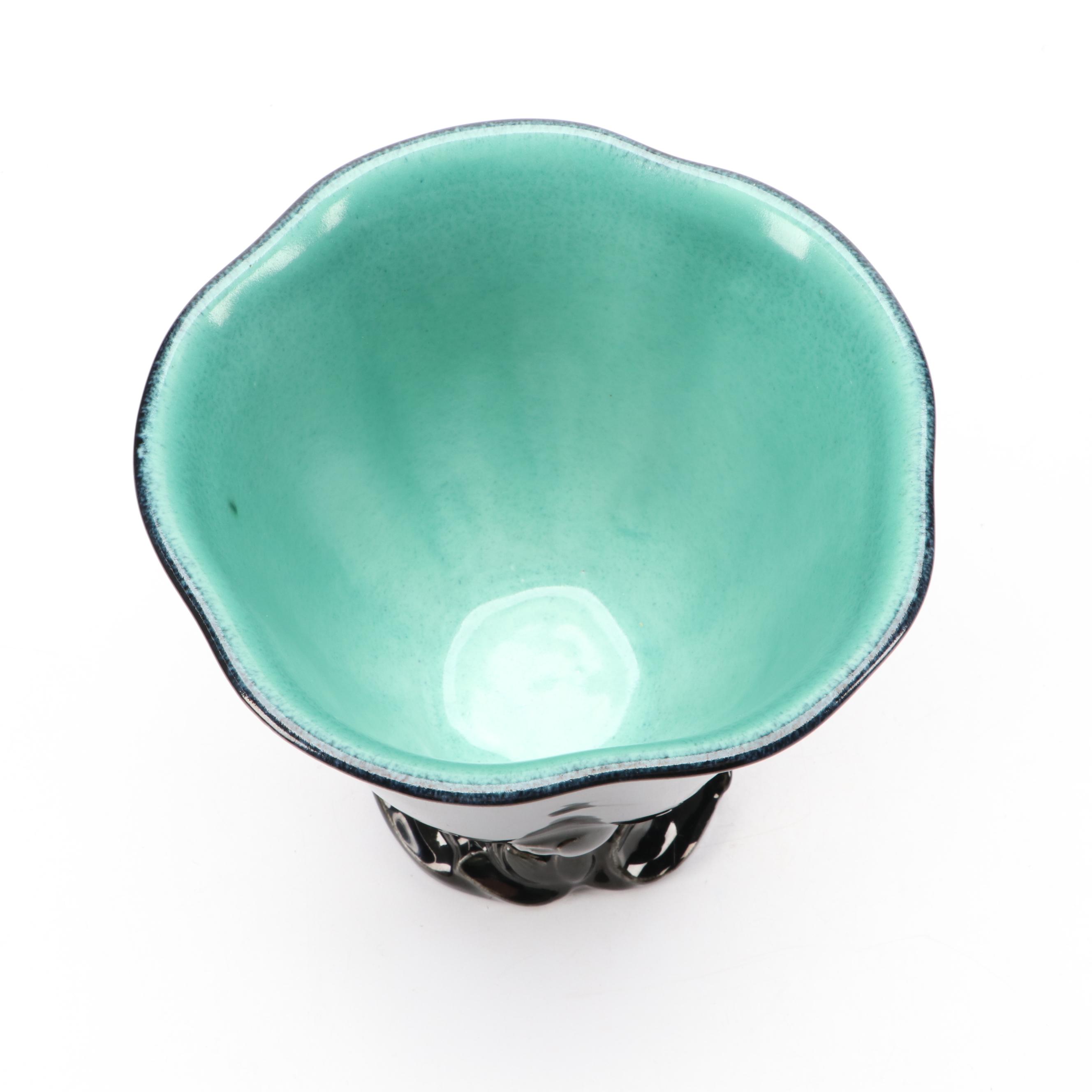 Rookwood Pottery Jet Black Production Vase with Openwork Lotus Base, 1925