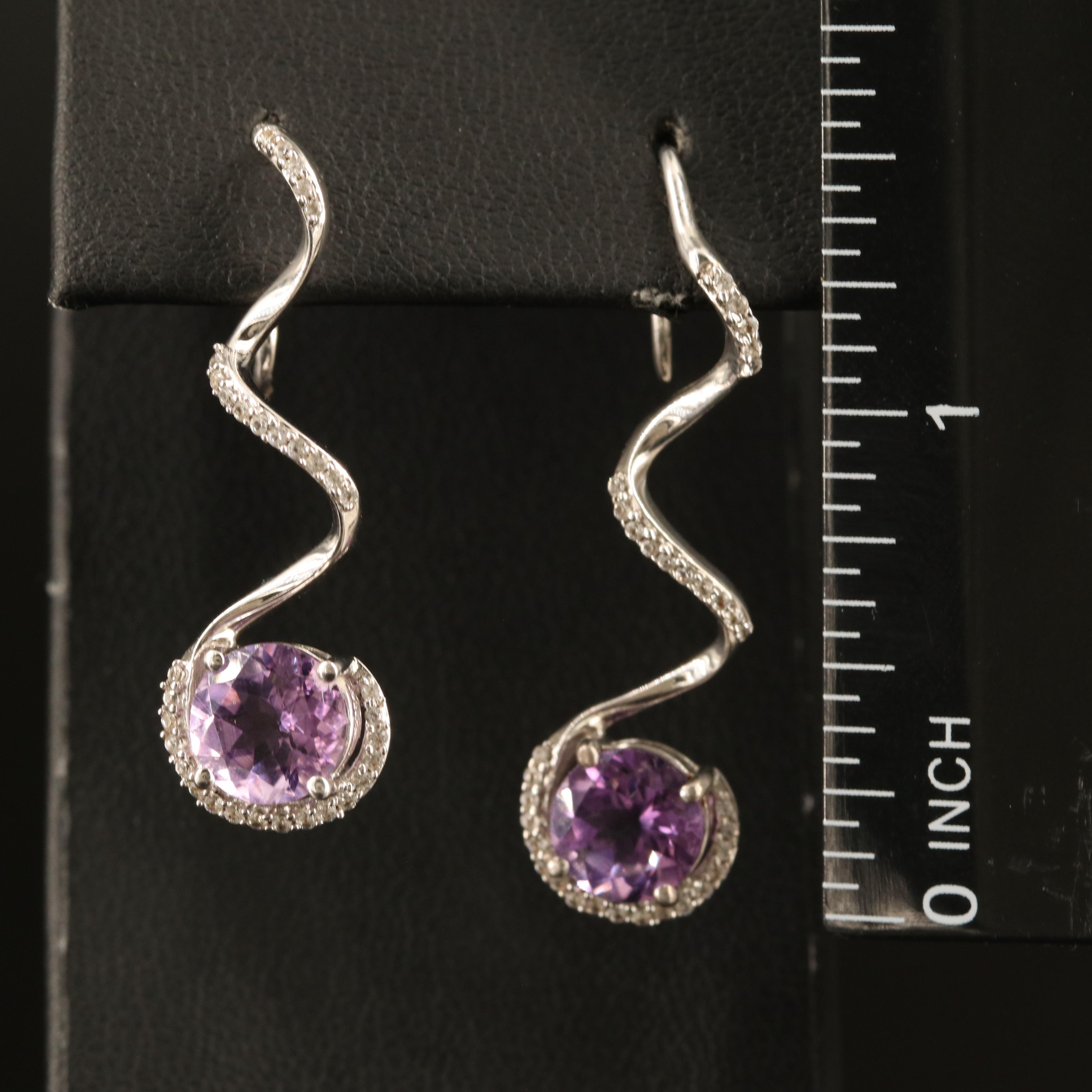 Sterling Amethyst and White Sapphire Spiral Earrings
