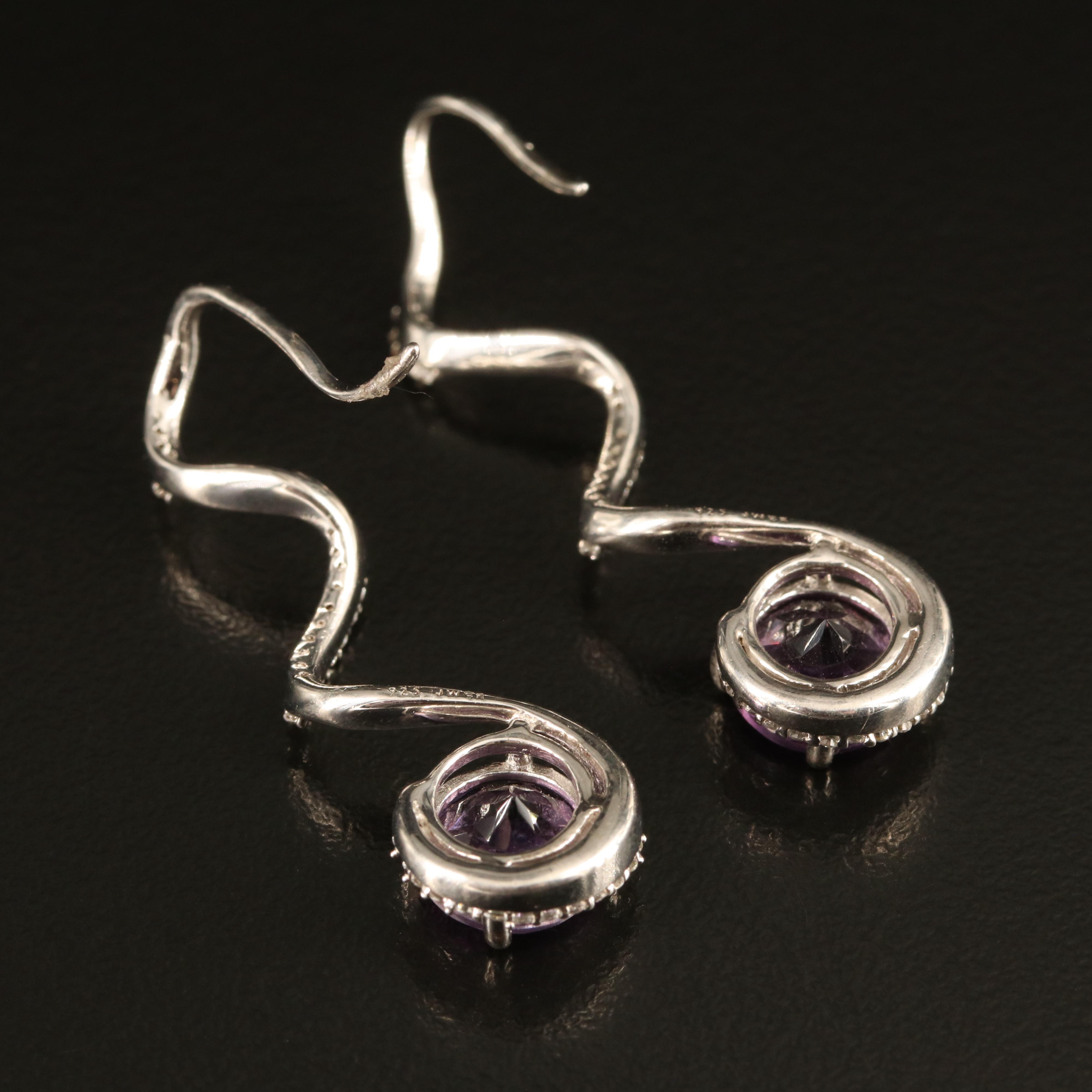 Sterling Amethyst and White Sapphire Spiral Earrings