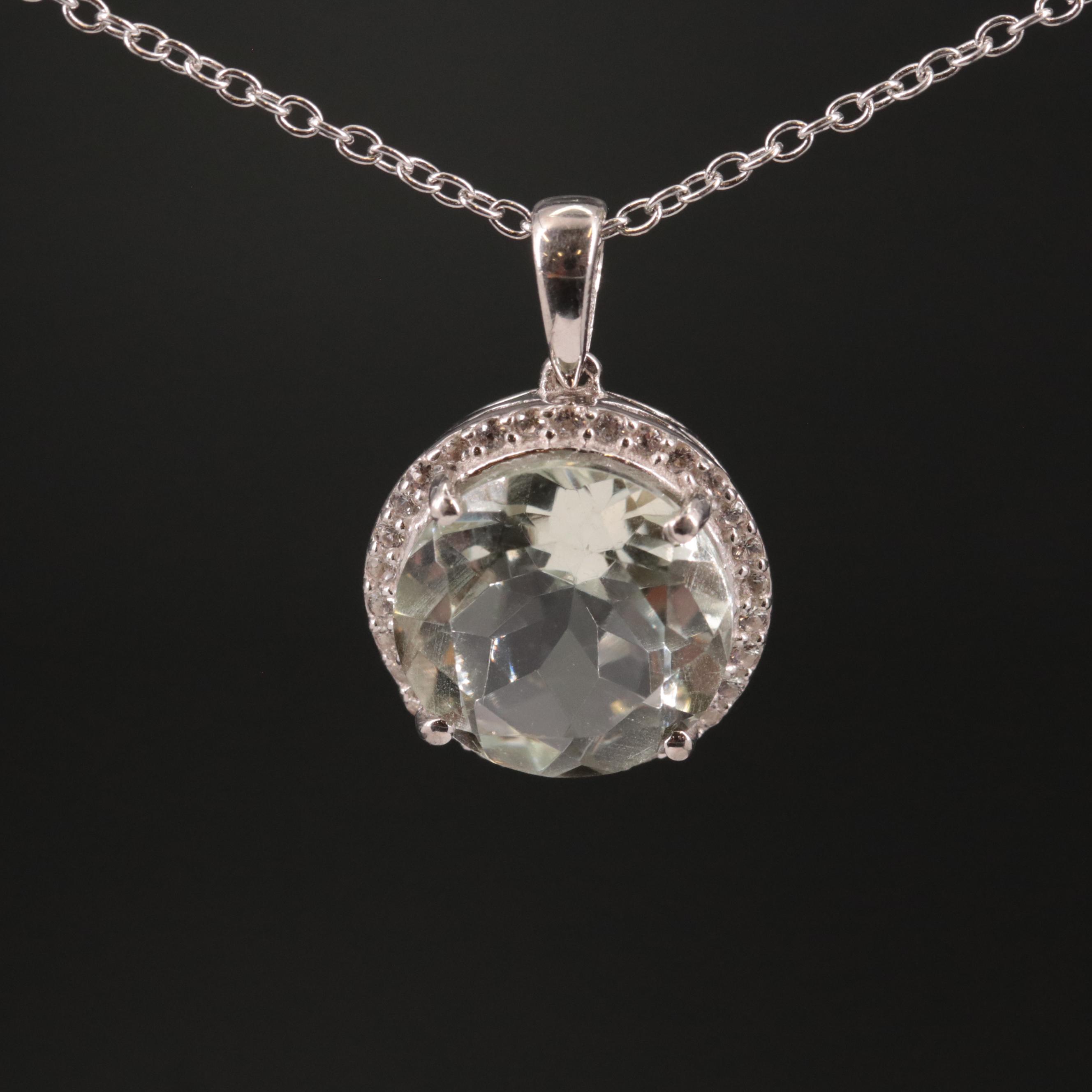 Sterling Prasiolite and White Topaz Pendant Necklace
