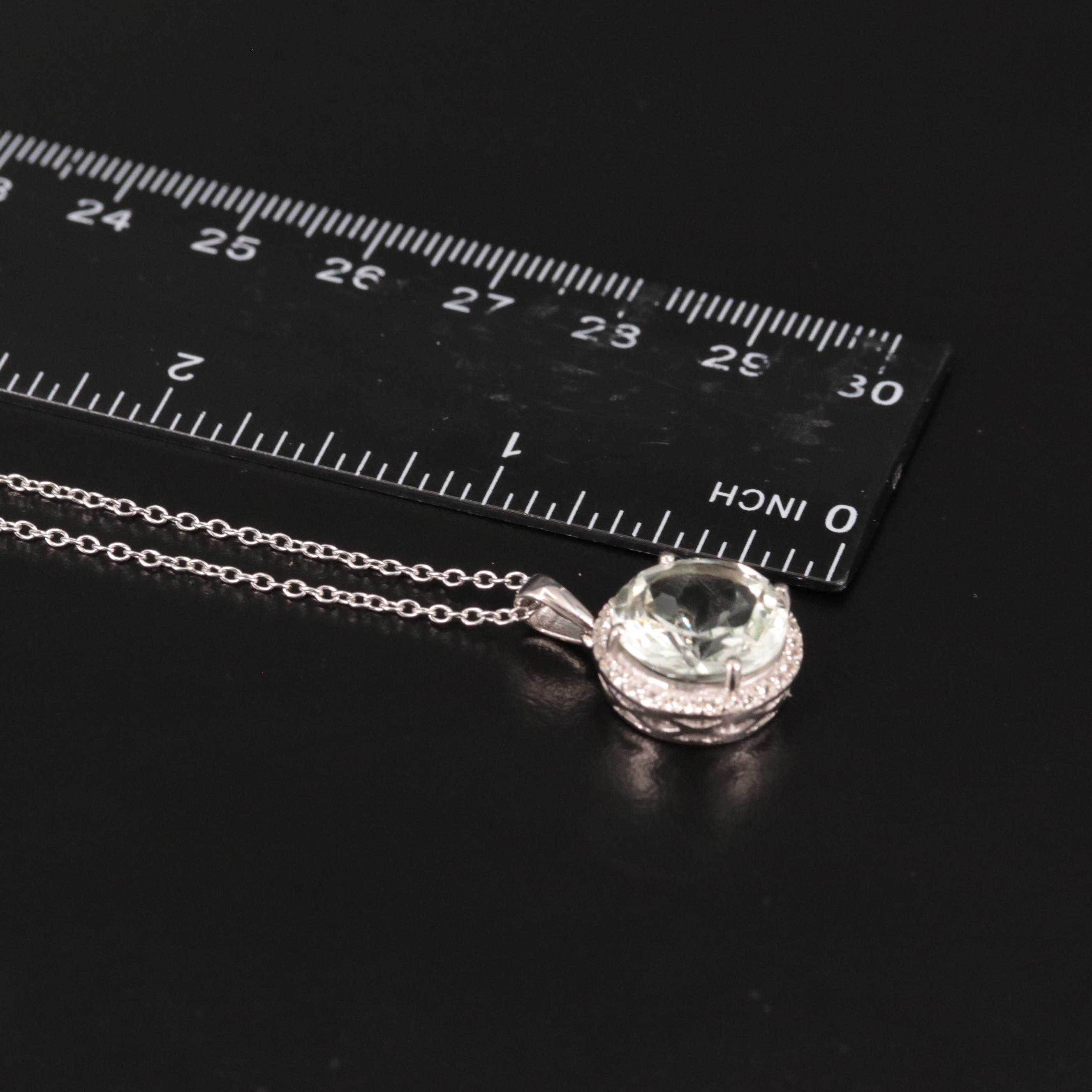Sterling Prasiolite and White Topaz Pendant Necklace