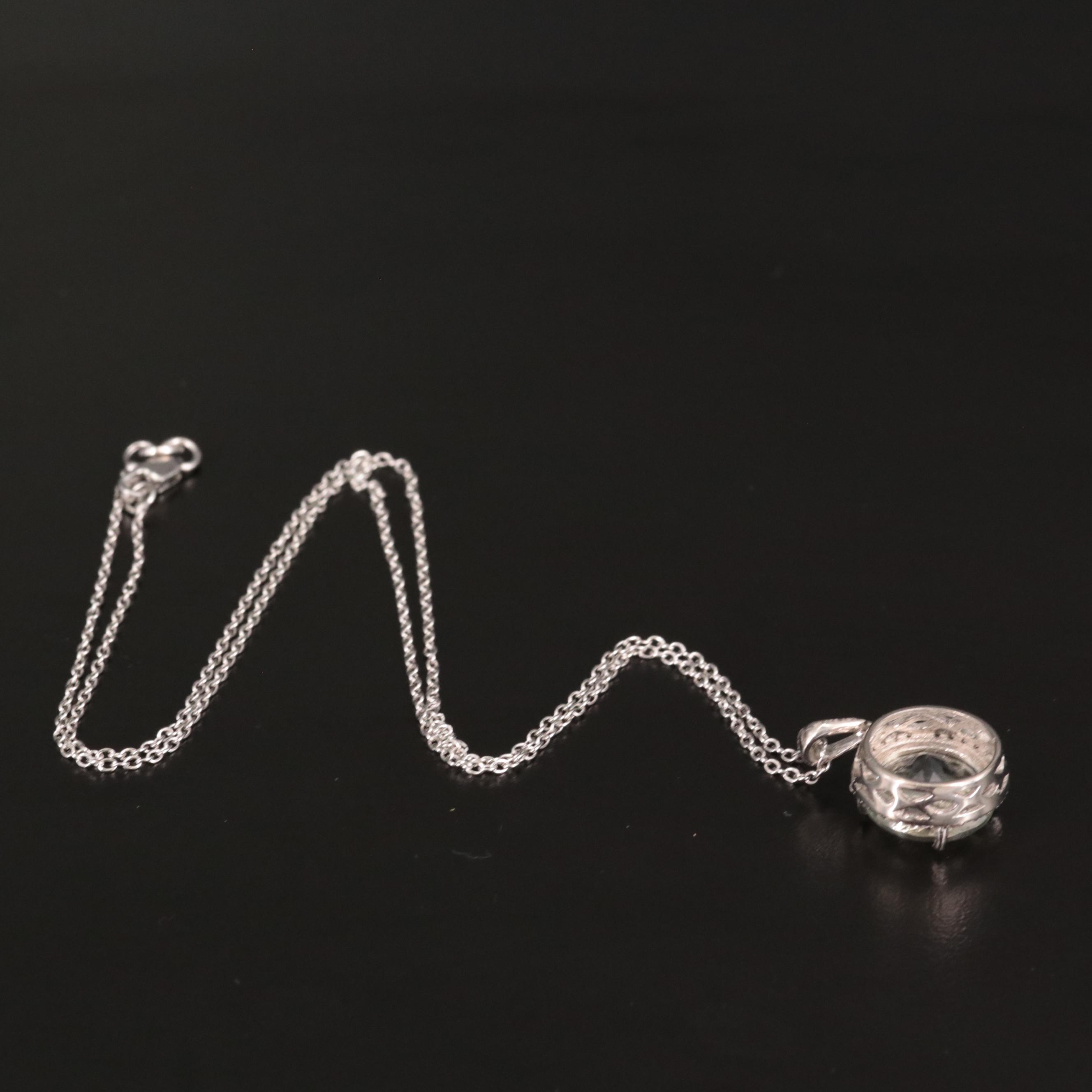 Sterling Prasiolite and White Topaz Pendant Necklace