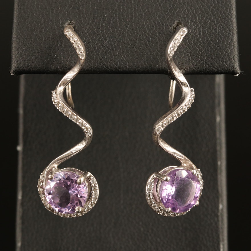 Sterling Amethyst and White Sapphire Spiral Earrings