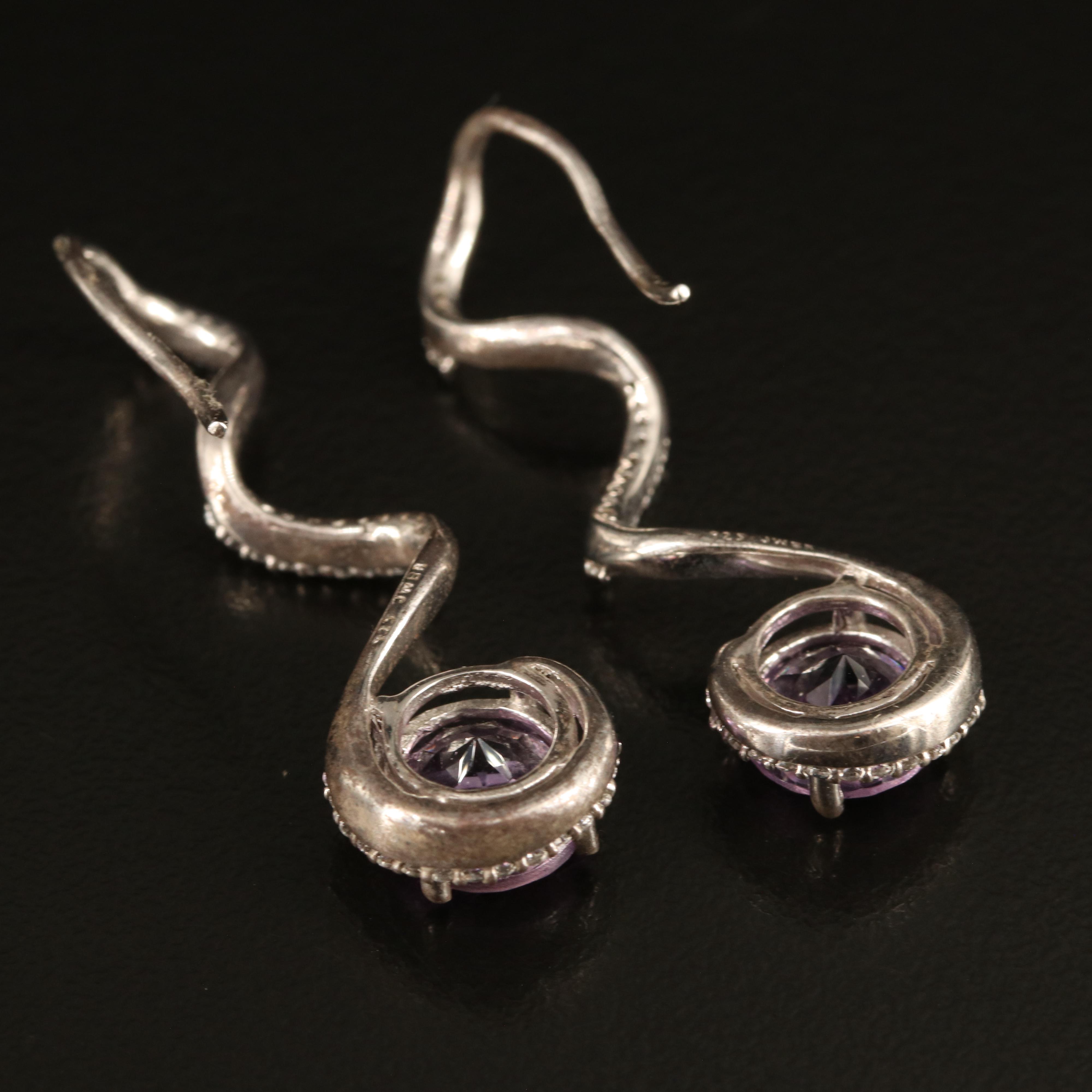 Sterling Amethyst and White Sapphire Spiral Earrings