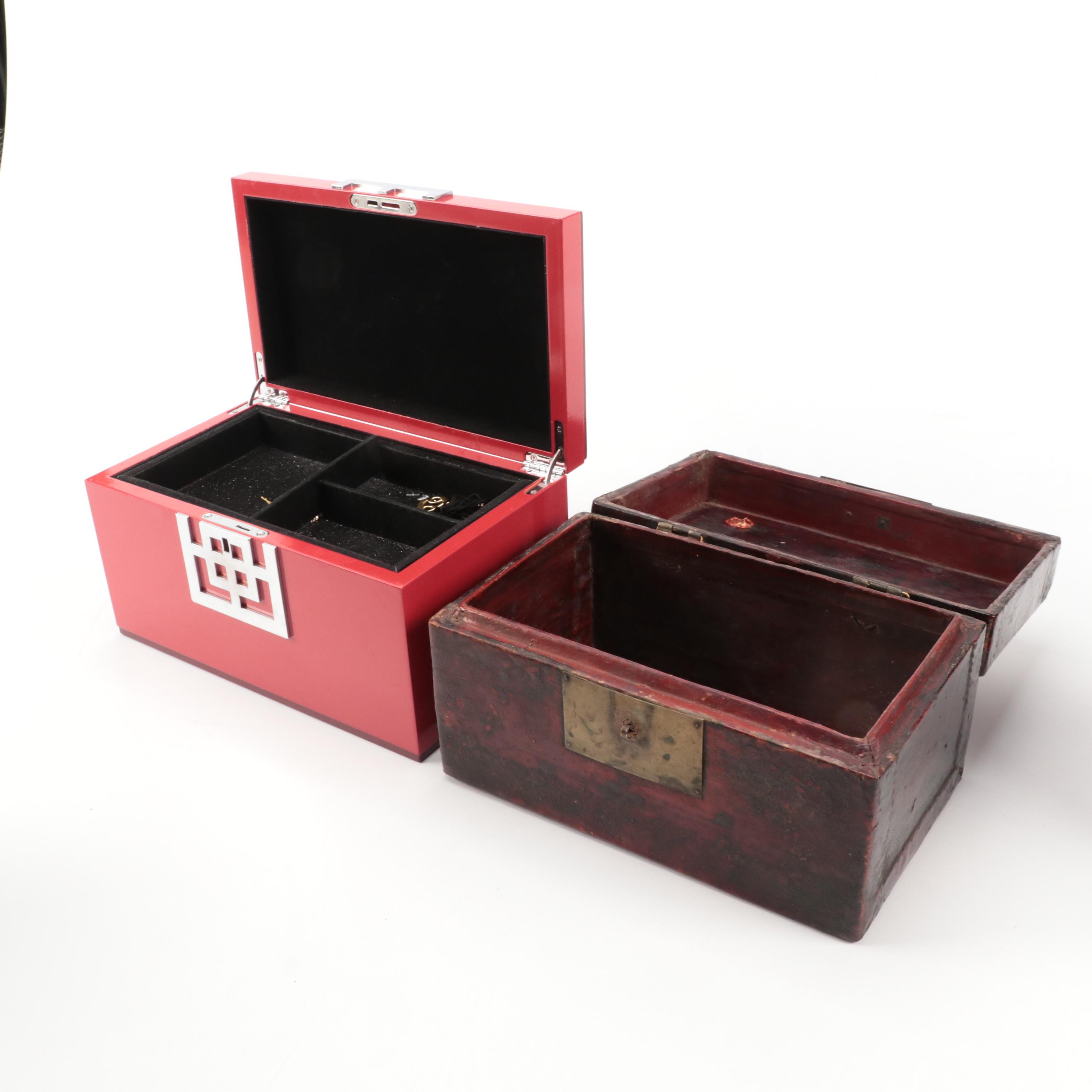Chinese Wooden Jewelry Boxes with Mah Jong and Fortune Stick Sets