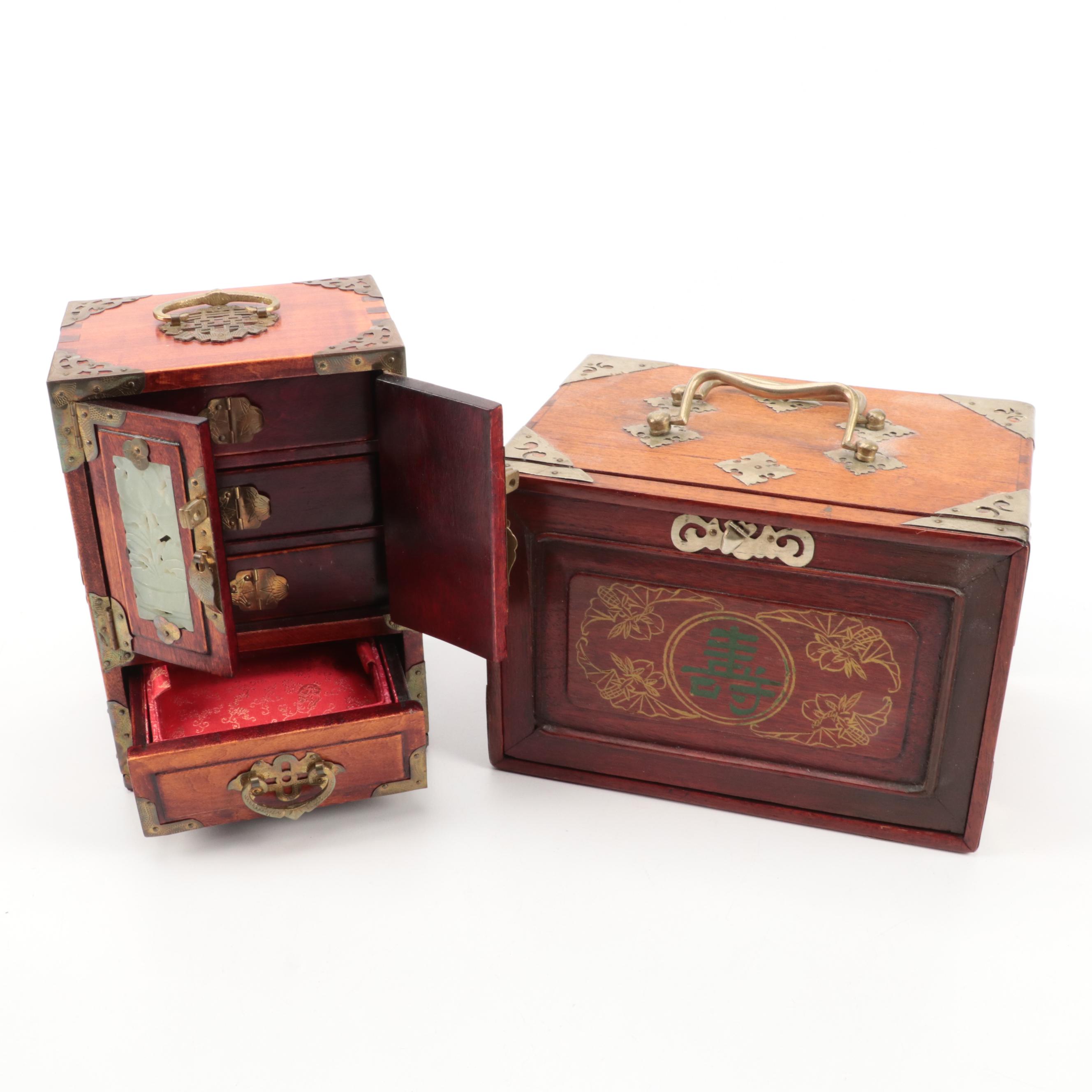 Chinese Wooden Jewelry Boxes with Mah Jong and Fortune Stick Sets