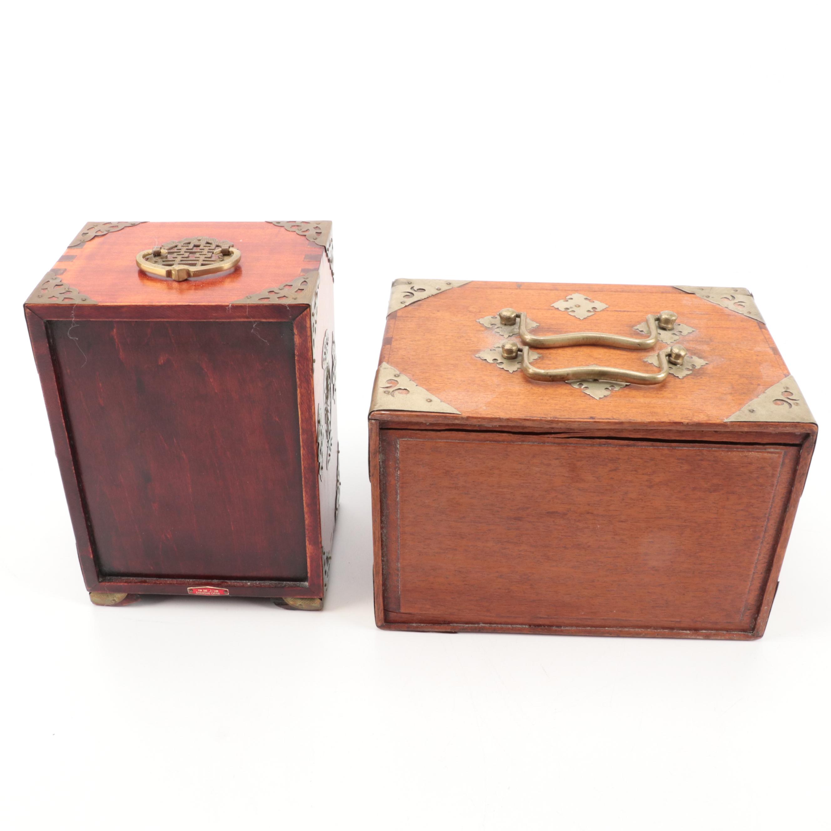 Chinese Wooden Jewelry Boxes with Mah Jong and Fortune Stick Sets