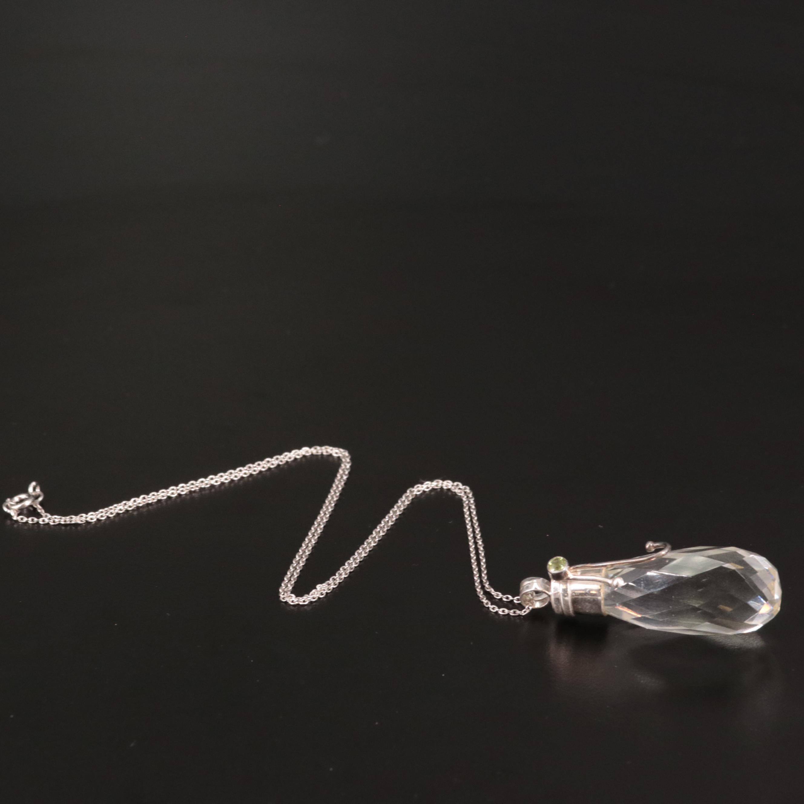 Sterling Rock Crystal Quartz and Peridot Teardrop Pendant Necklace