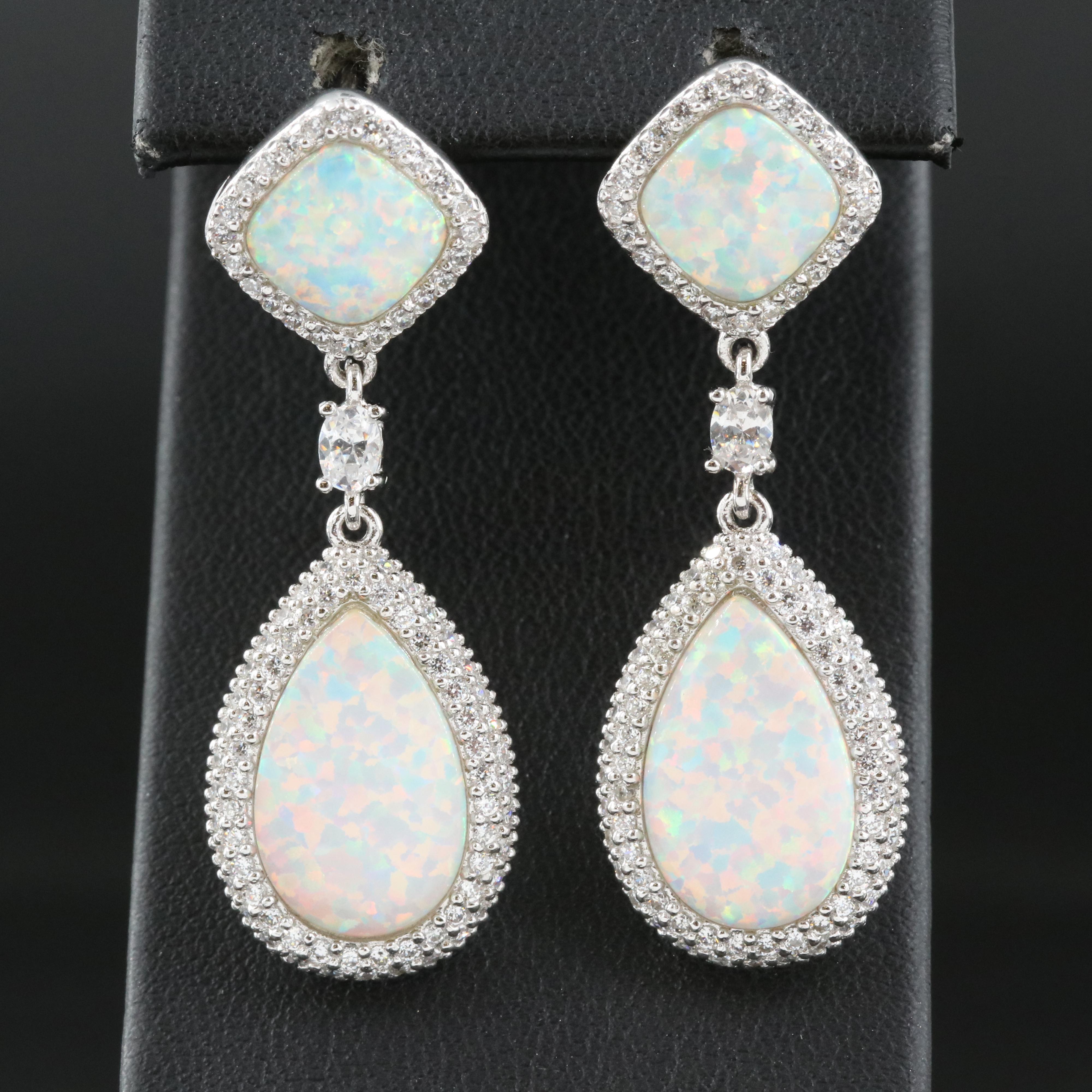 Sterling Opal and Cubic Zirconia Earrings