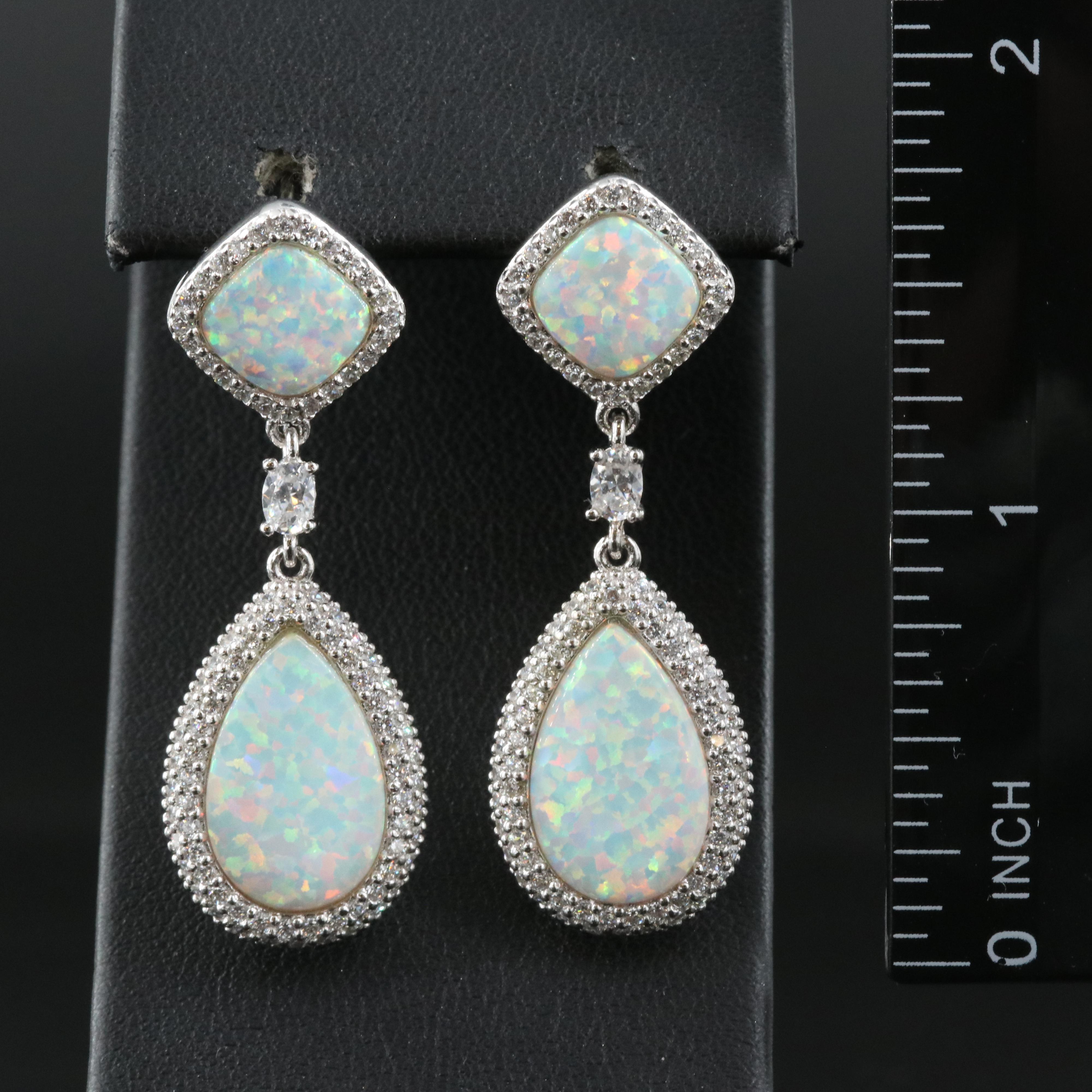Sterling Opal and Cubic Zirconia Earrings