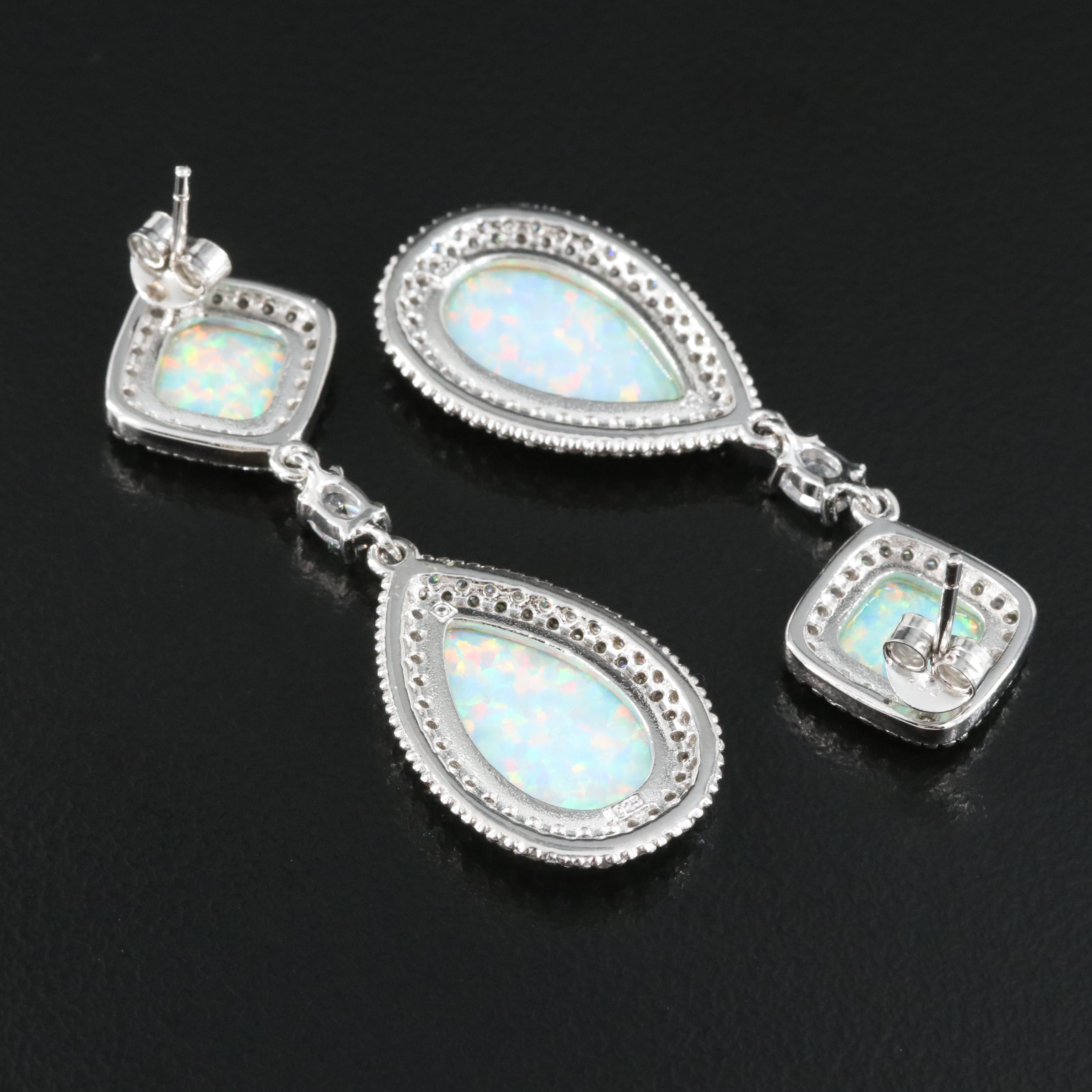 Sterling Opal and Cubic Zirconia Earrings