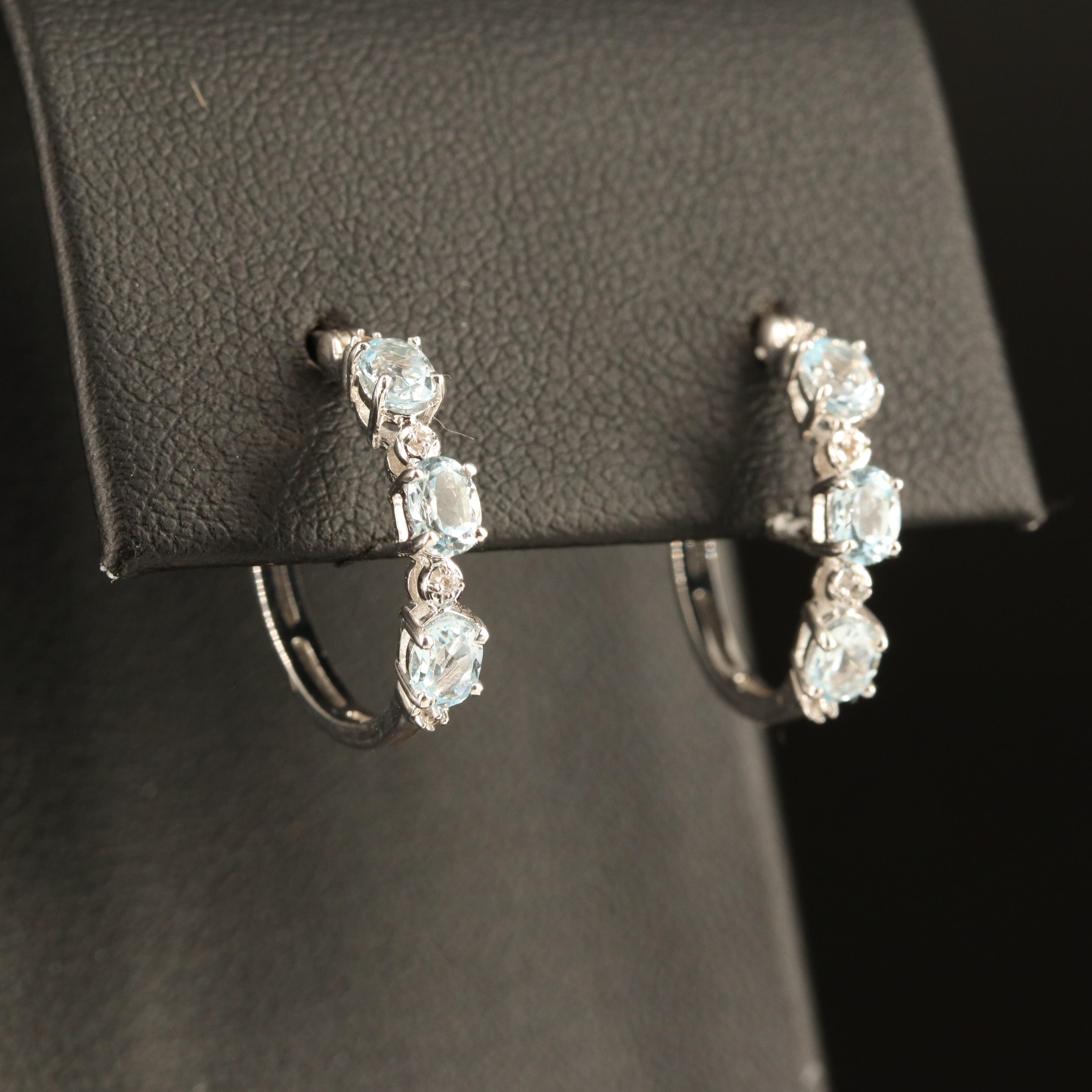 Sterling Blue Topaz and White Sapphire Hoop Earrings