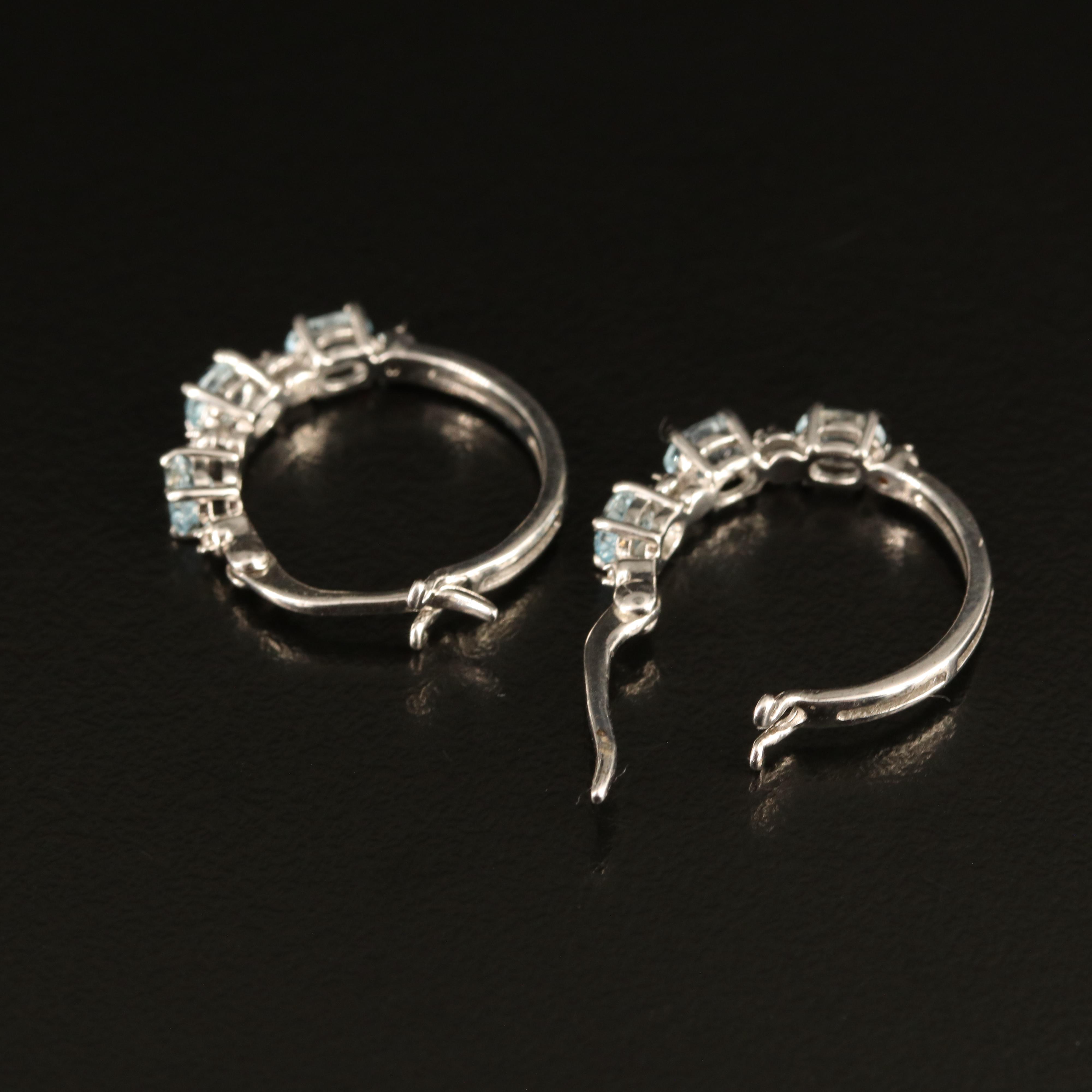 Sterling Blue Topaz and White Sapphire Hoop Earrings