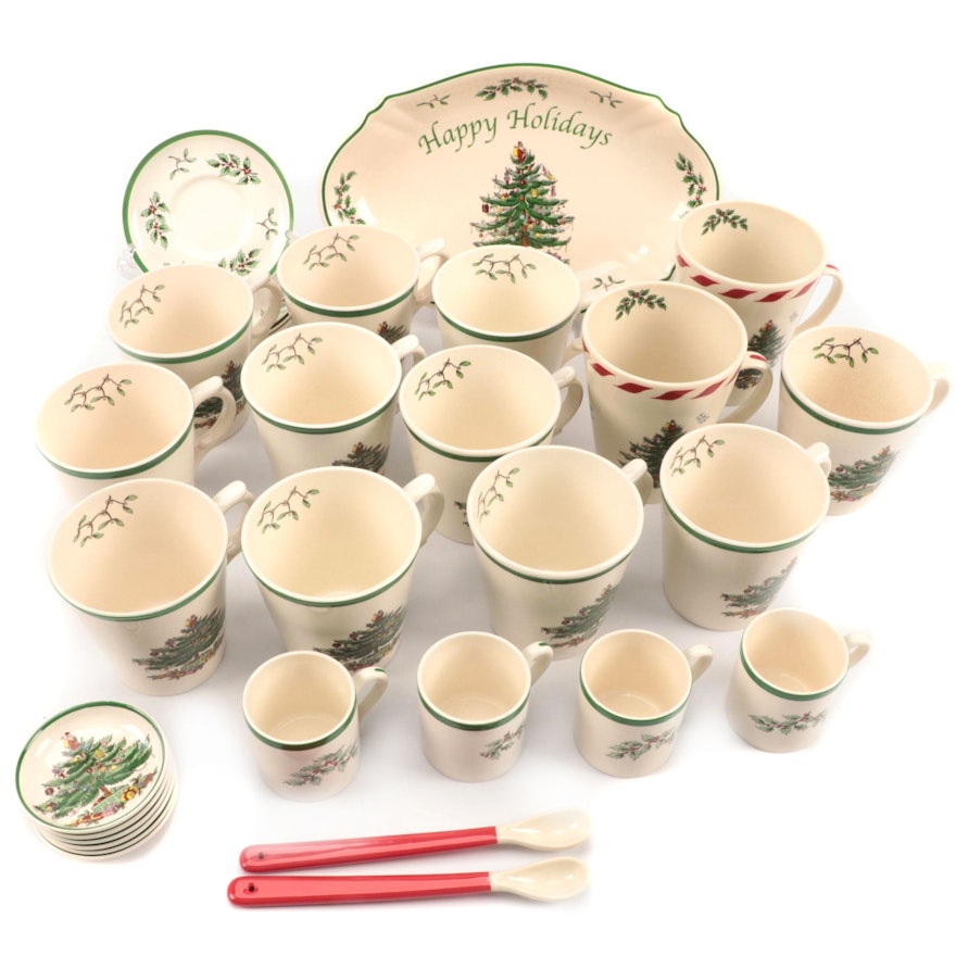 Spode "Christmas Tree" Mugs with Other Tableware