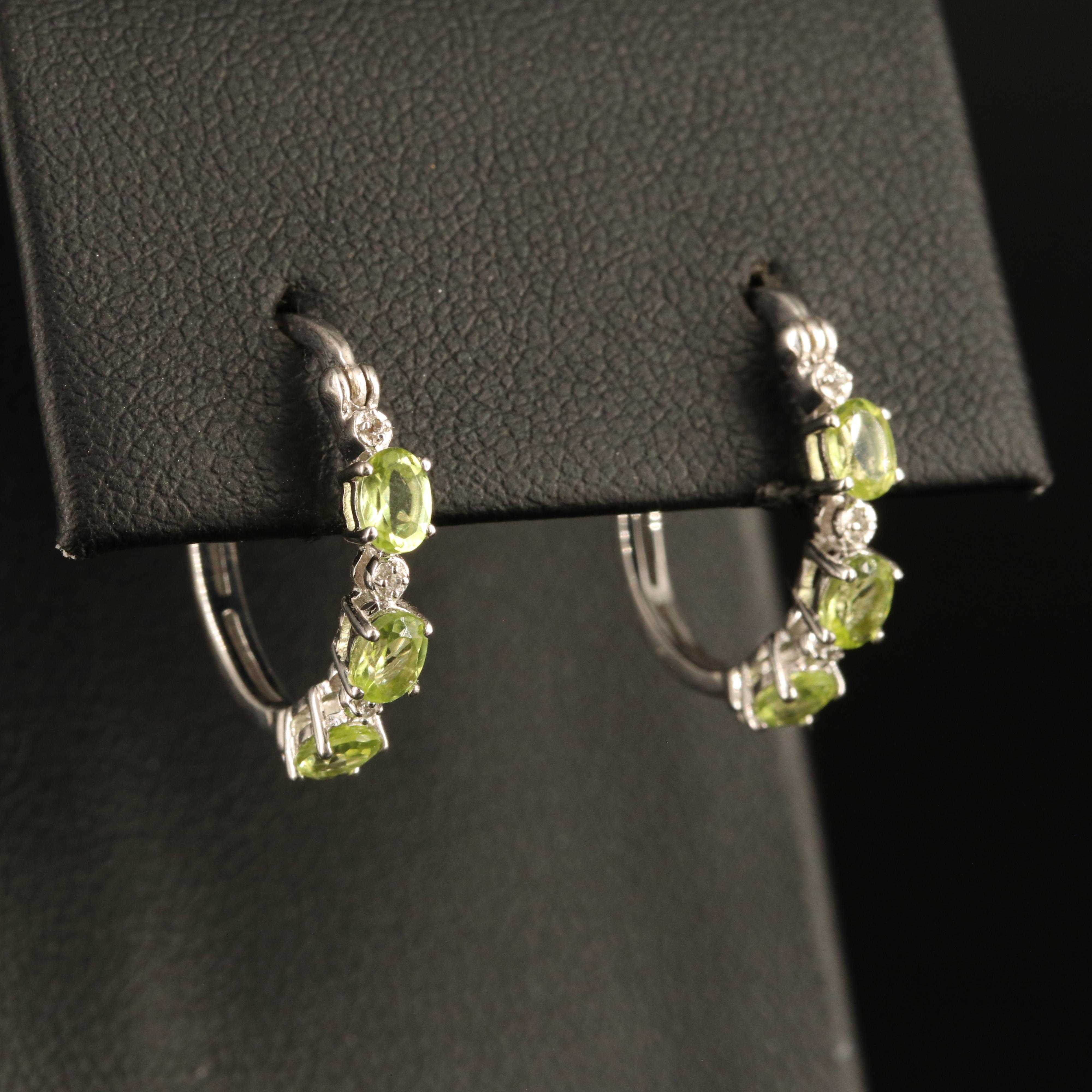 Sterling Peridot and White Sapphire Hoop Earrings