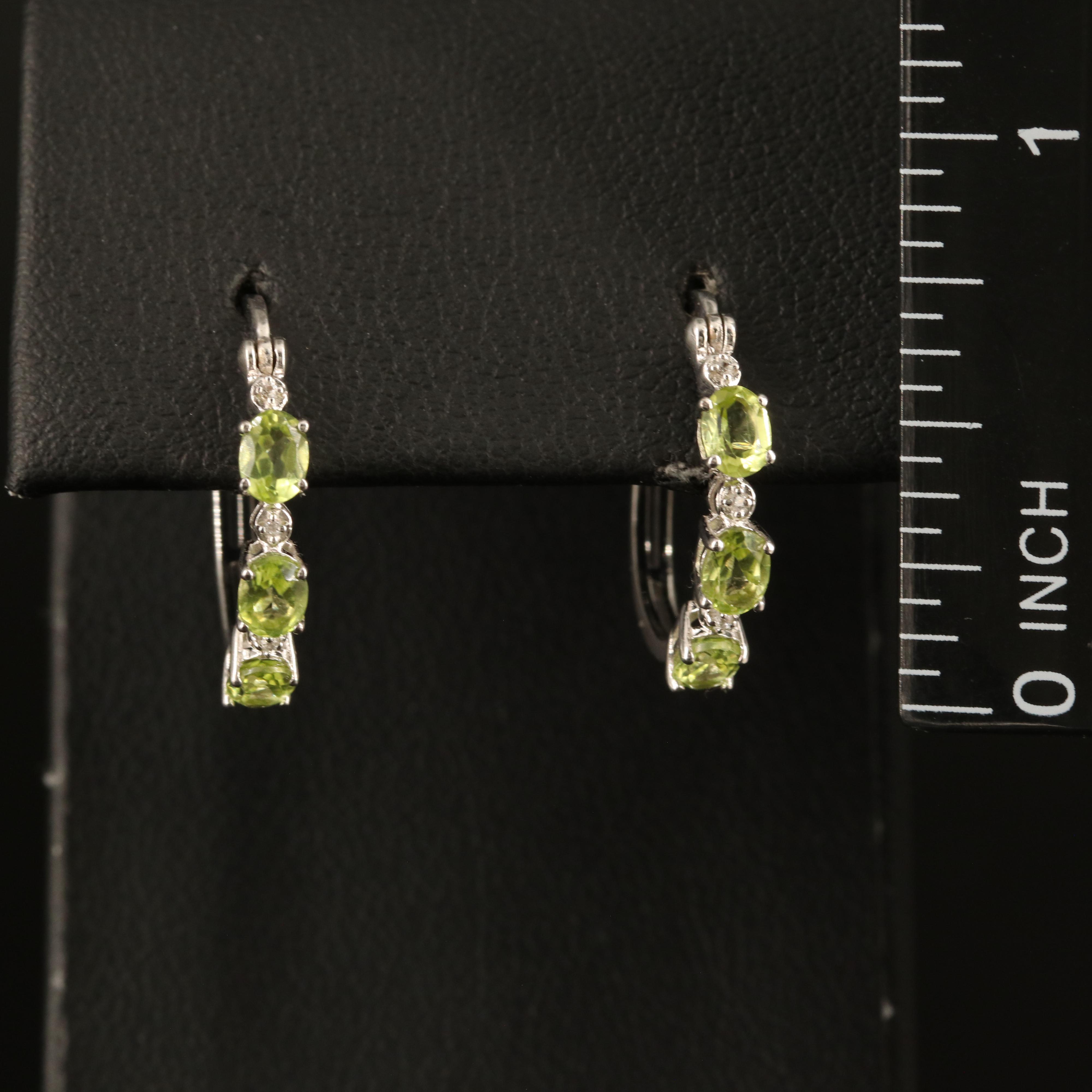 Sterling Peridot and White Sapphire Hoop Earrings