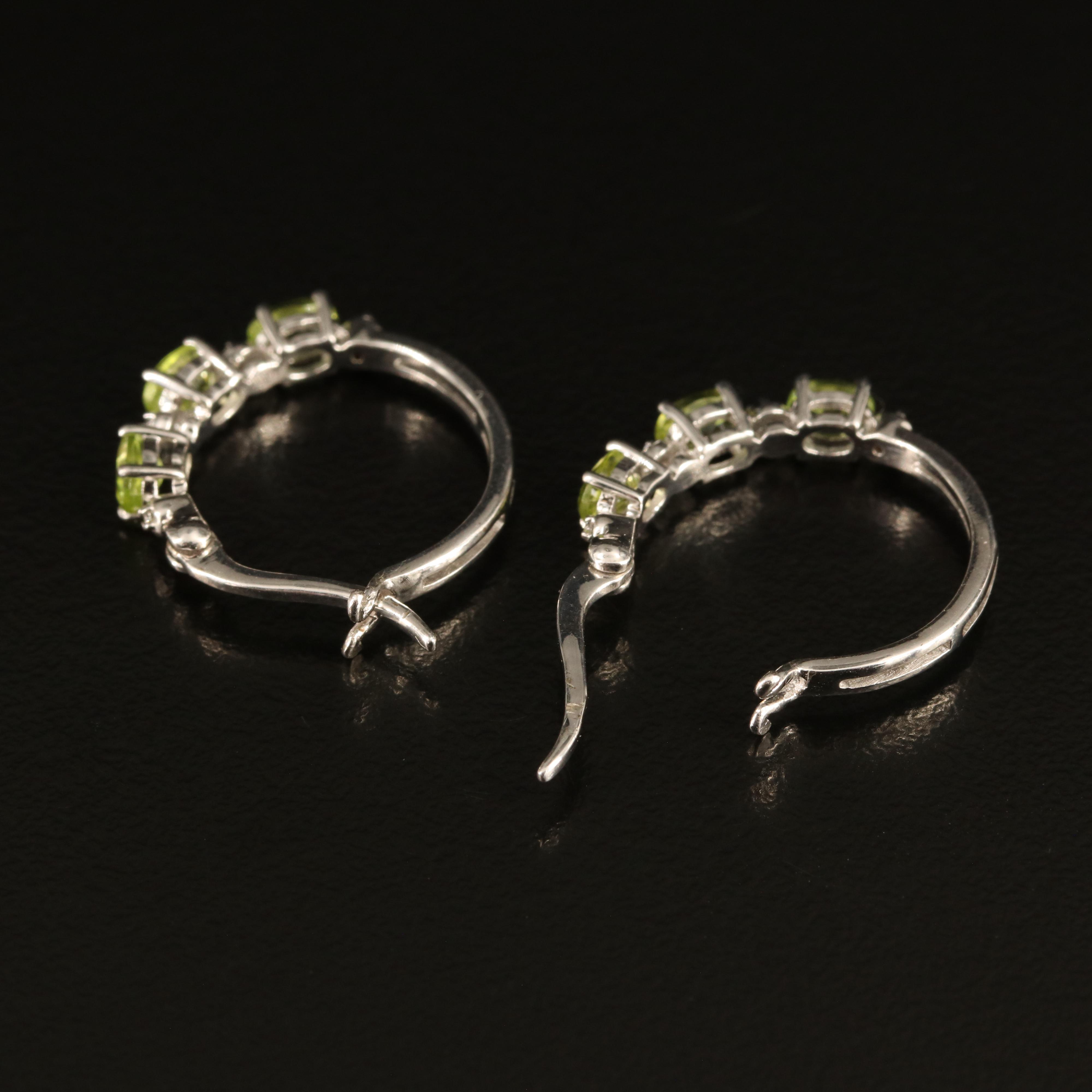 Sterling Peridot and White Sapphire Hoop Earrings