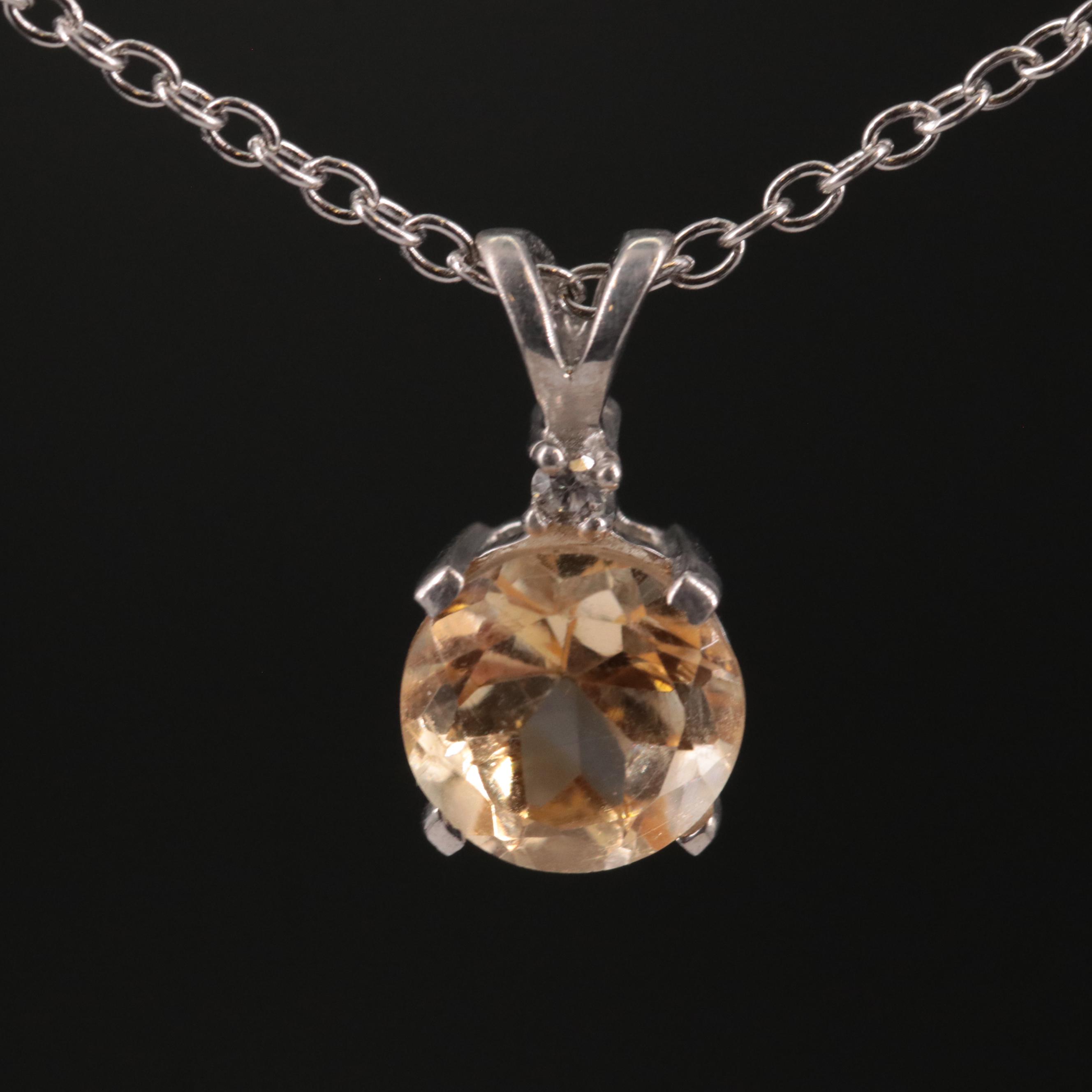 Sterling Citrine and White Topaz Pendant Necklace