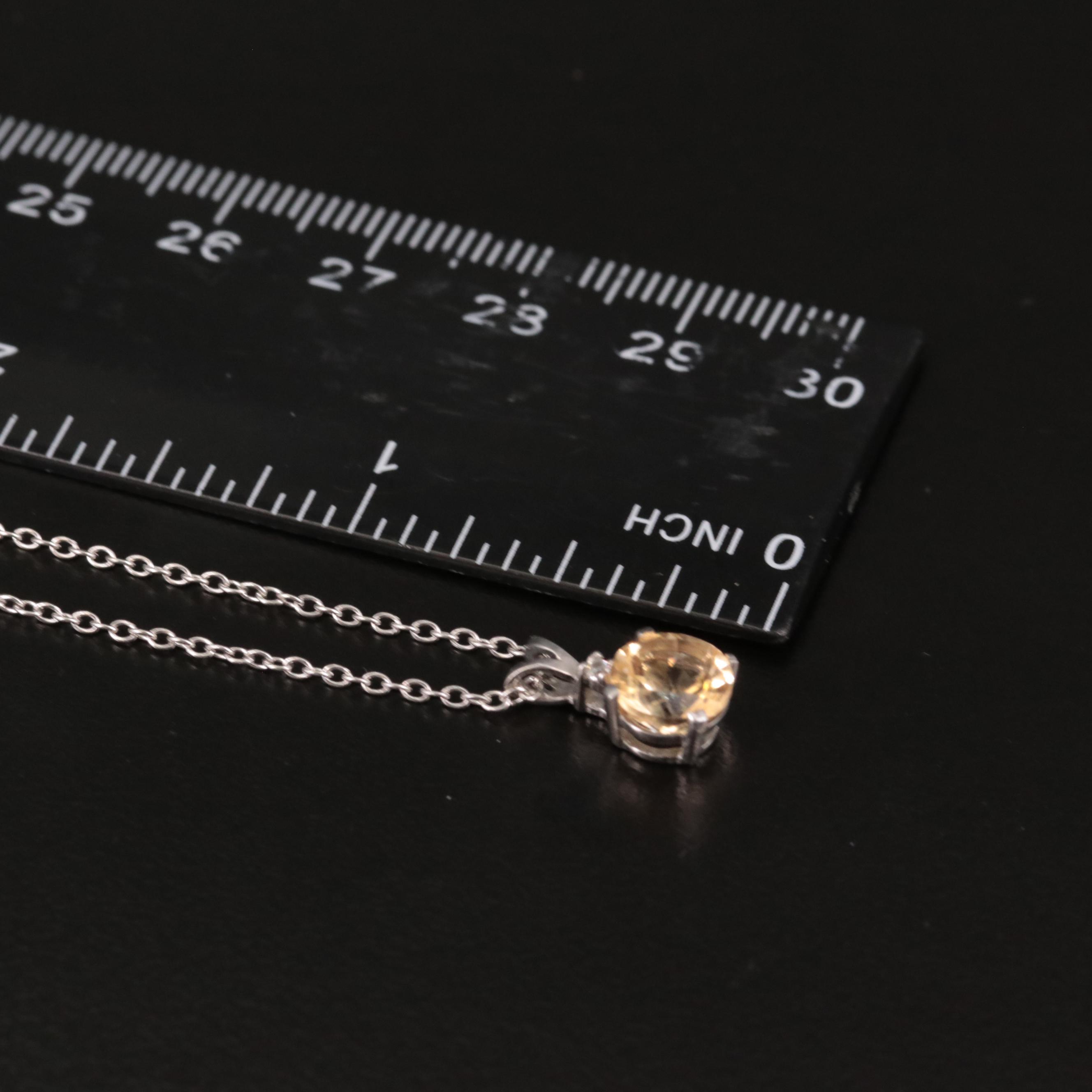 Sterling Citrine and White Topaz Pendant Necklace