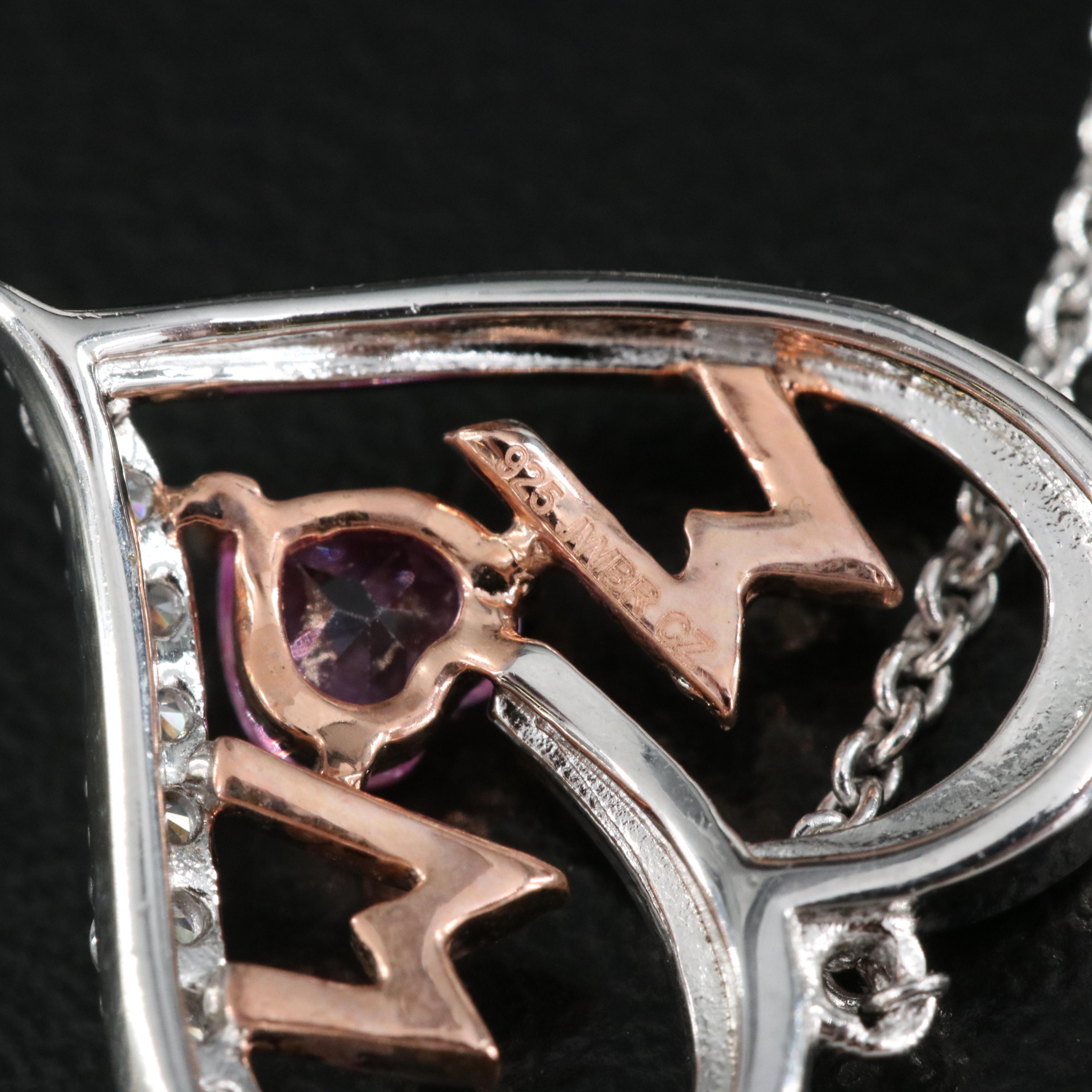 Sterling Sapphire and Cubic Zirconia "Mom" Heart Threader Earrings