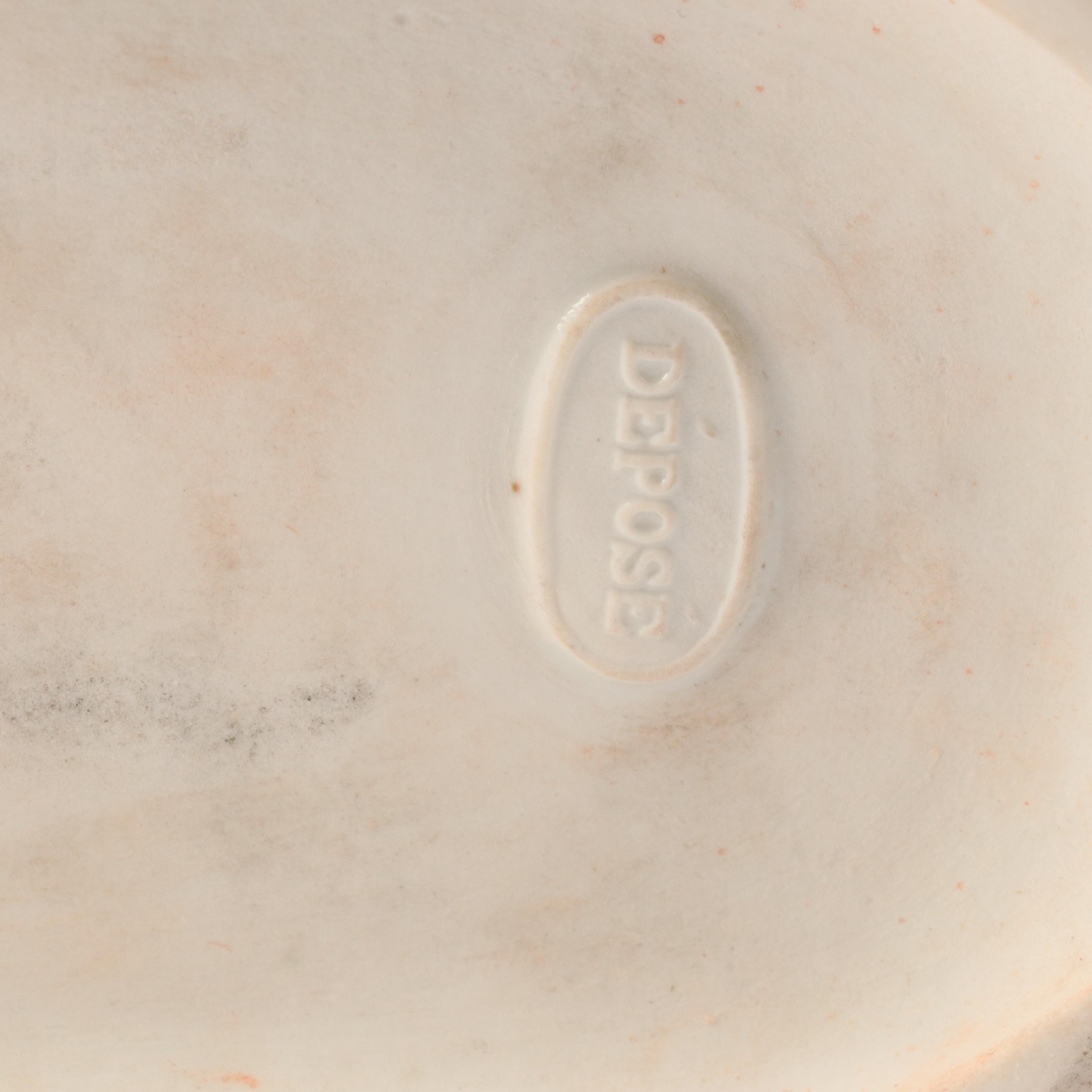 French Porcelain Rococo Style Wheeled Sedan Figural Vanity Jar